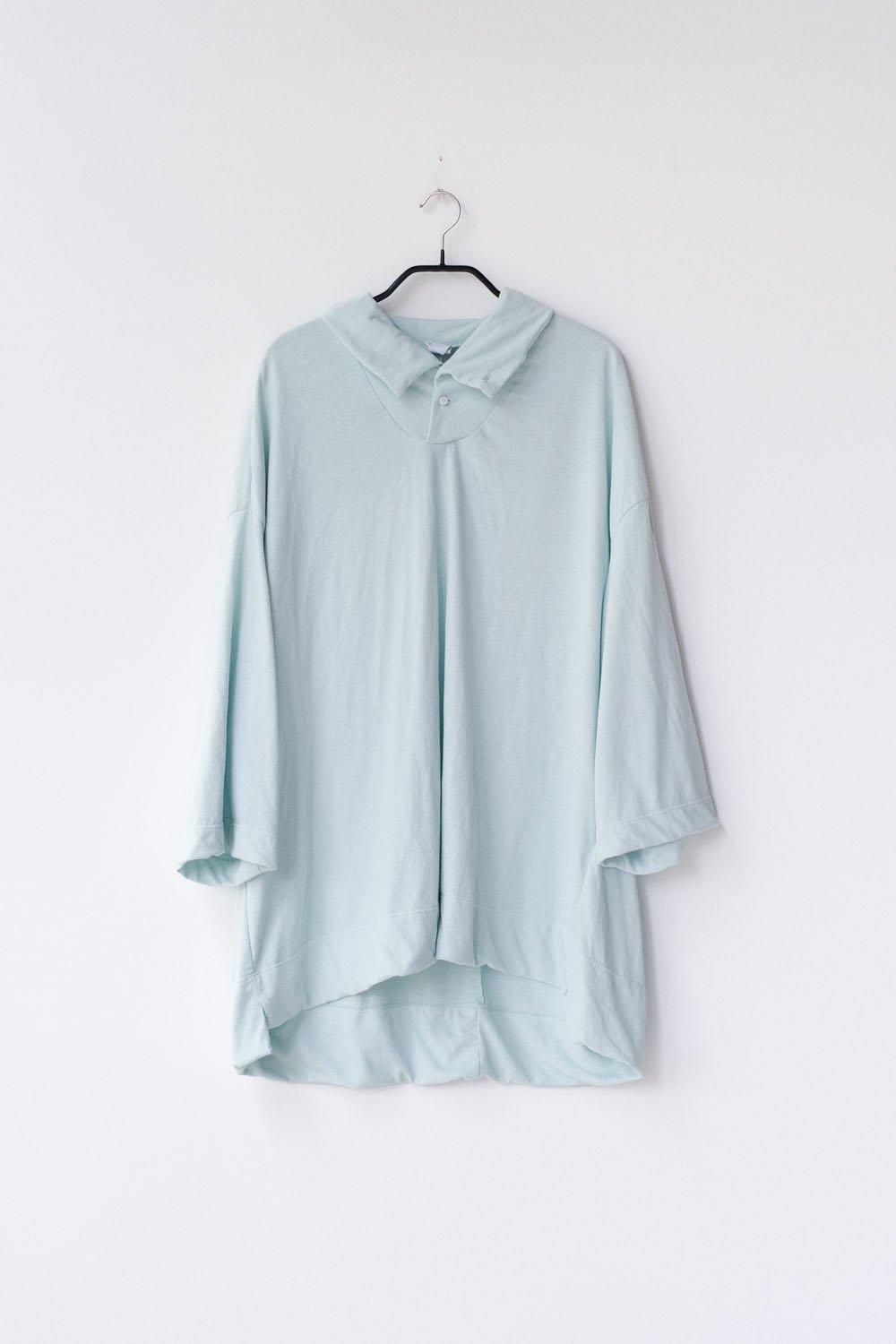 製品染め 30 / -ポリエステル天竺　スキッパーシャツ / mint blue［size XS］