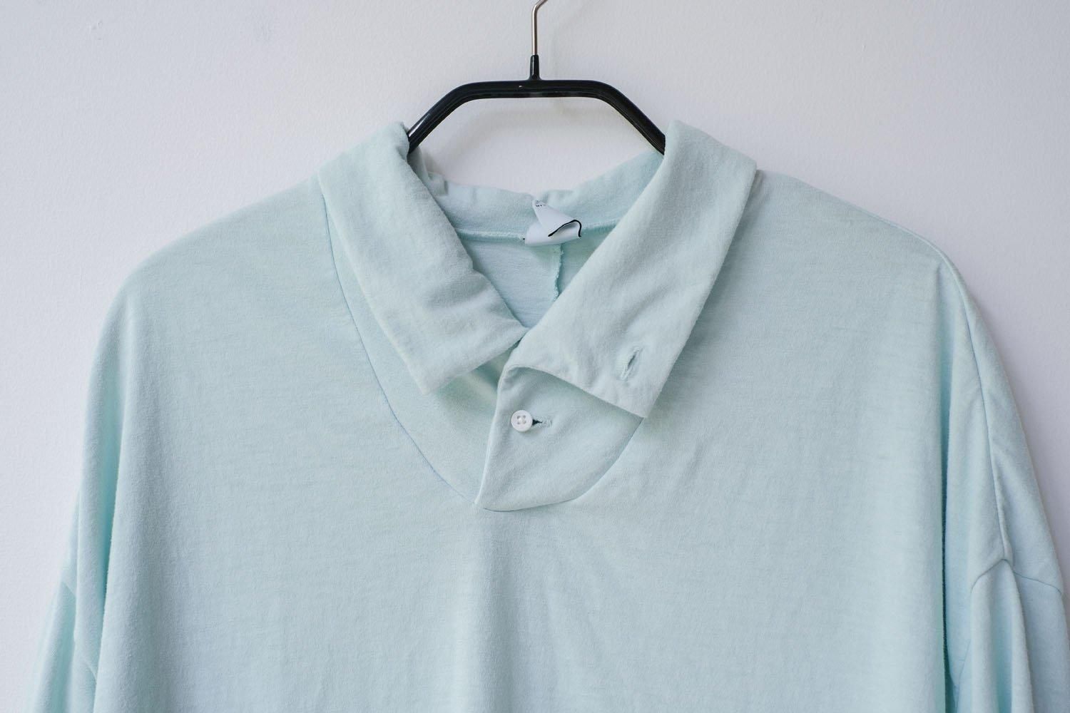 製品染め 30 / -ポリエステル天竺　スキッパーシャツ / mint blue［size XS］