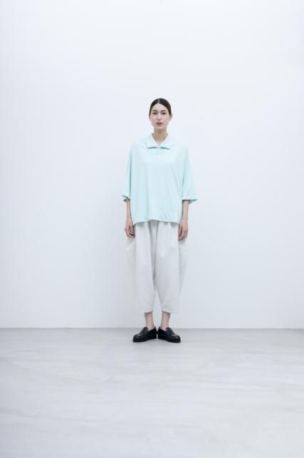 製品染め 30 / -ポリエステル天竺　スキッパーシャツ / mint blue［size XS］