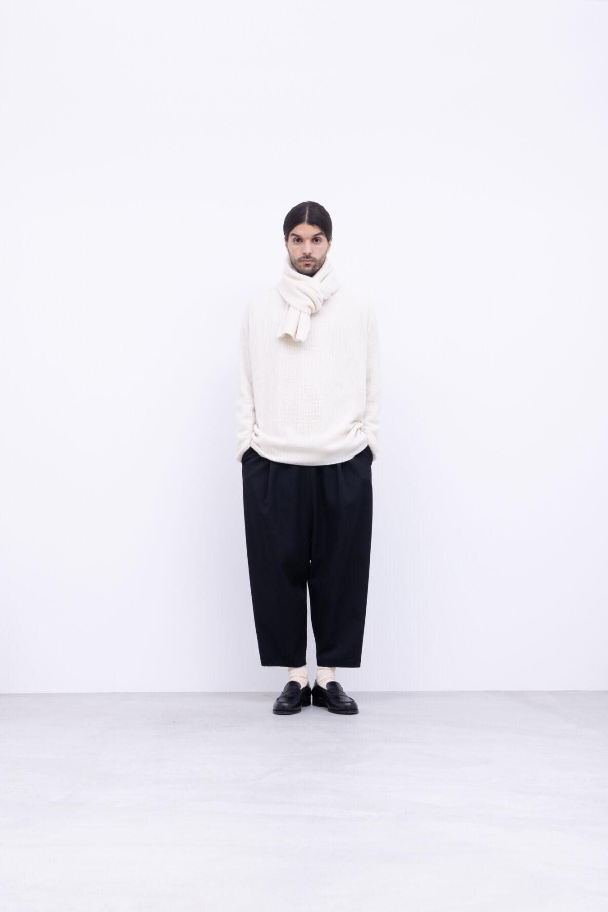 ホワイトカシミヤ・ワッフル横編ニット リブ編みストール / 01 off white［size 00_］ / NO CONTROL AIR