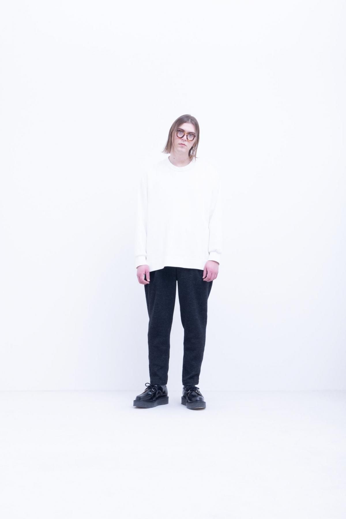 コットン&ポリエステル マルチレイヤーニット スケーターロンT / Dark Grey