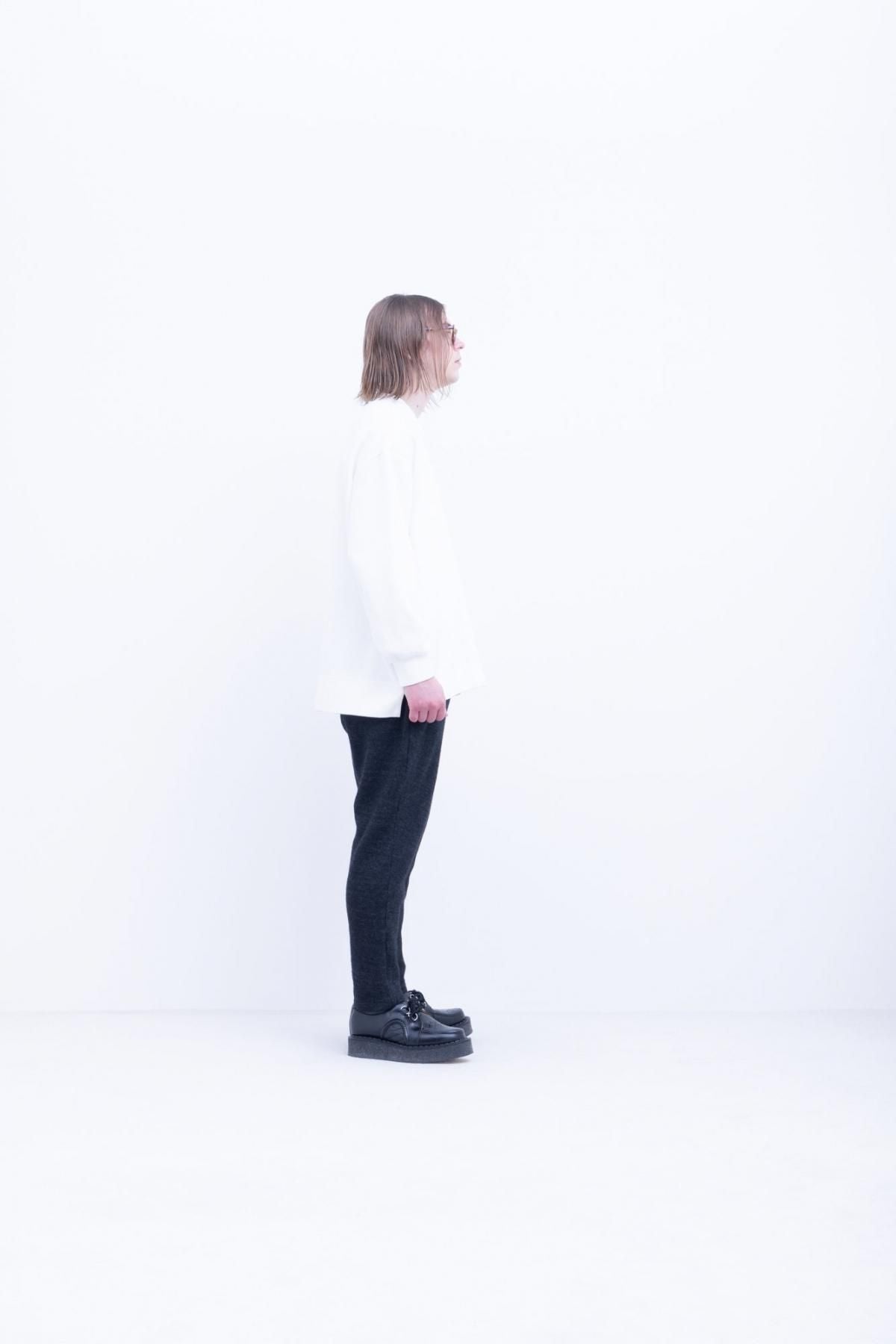 コットン&ポリエステル マルチレイヤーニット スケーターロンT / Dark Grey