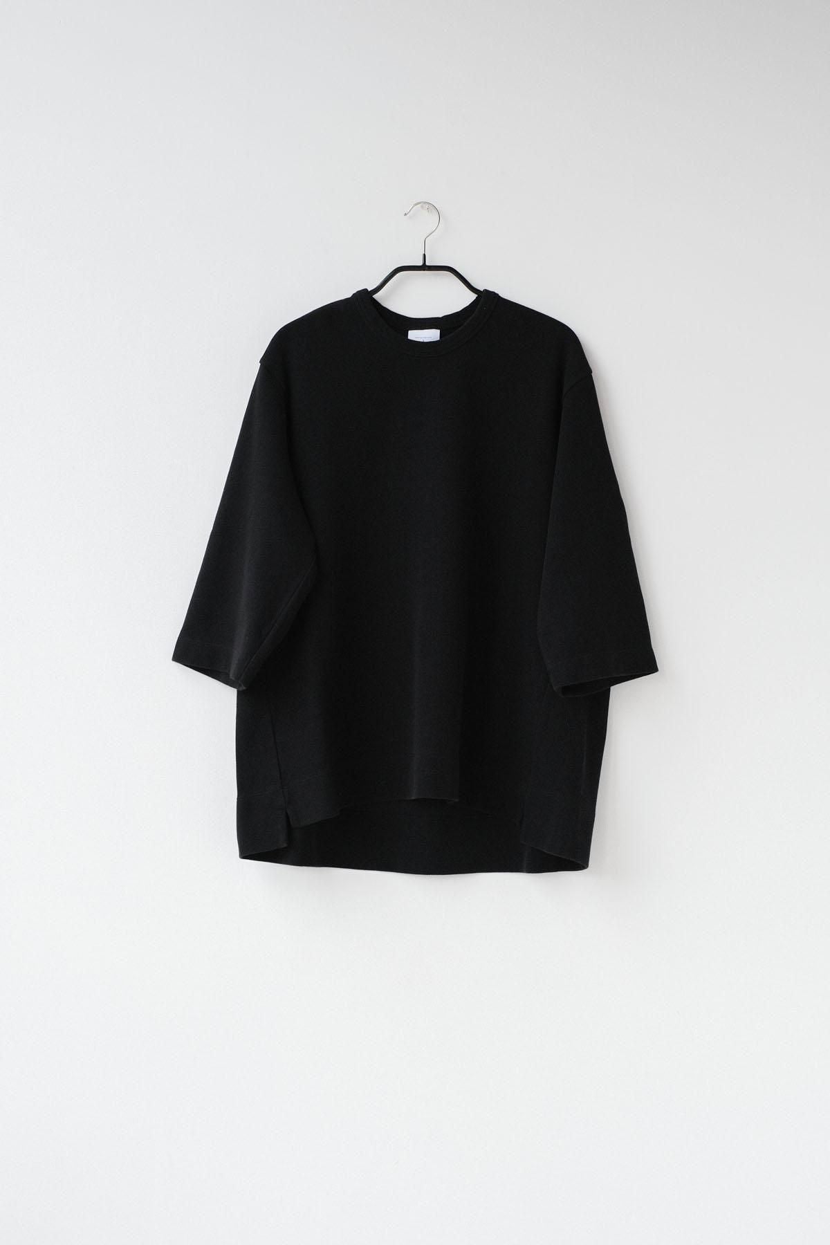 強撚コットン・接結リバーニット　5分袖クルーネックT / Black［size 3_］
