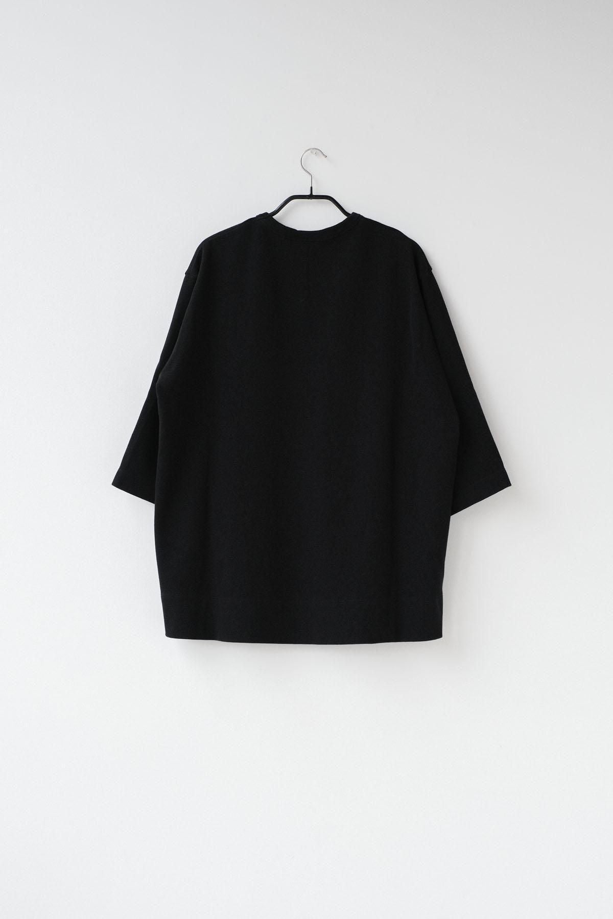 強撚コットン・接結リバーニット　5分袖クルーネックT / Black［size 3_］