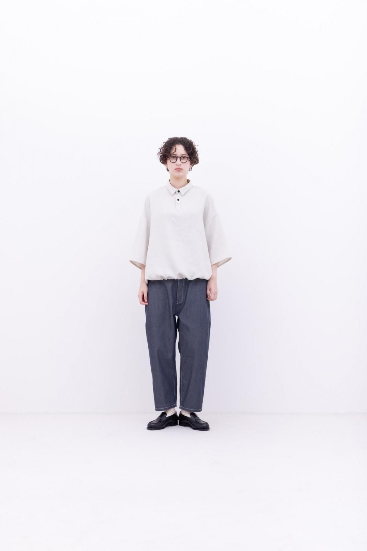 強撚ポリエステル&コットン・ドライデニム　ストレートパンツ / denim blue