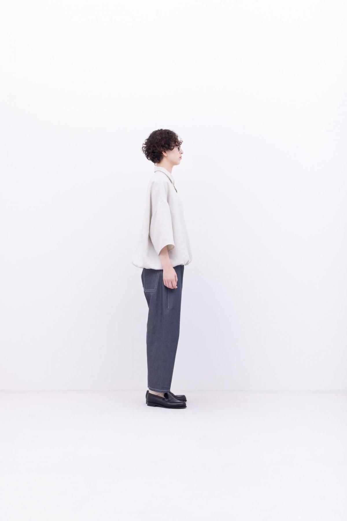 強撚ポリエステル&コットン・ドライデニム　ストレートパンツ / denim blue
