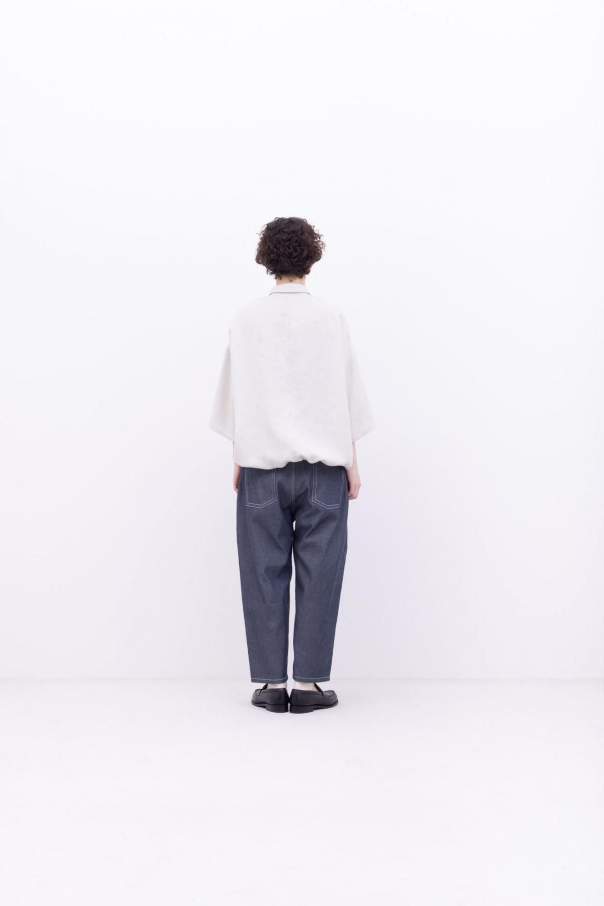 強撚ポリエステル&コットン・ドライデニム　ストレートパンツ / denim blue