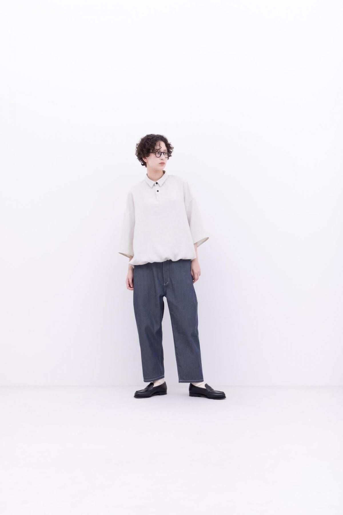 強撚ポリエステル&コットン・ドライデニム　ストレートパンツ / denim blue