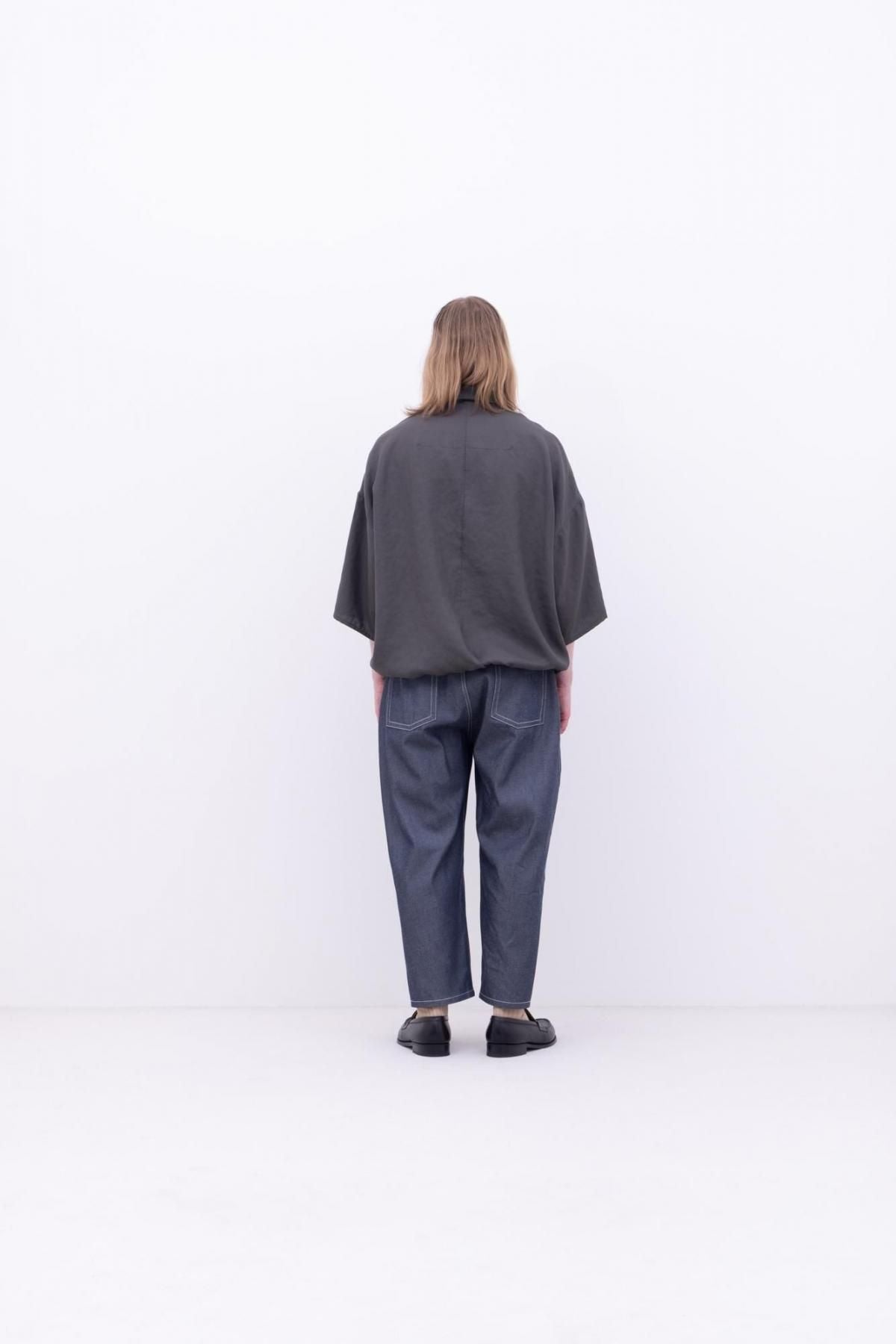 強撚ポリエステル&コットン・ドライデニム　ストレートパンツ / denim blue