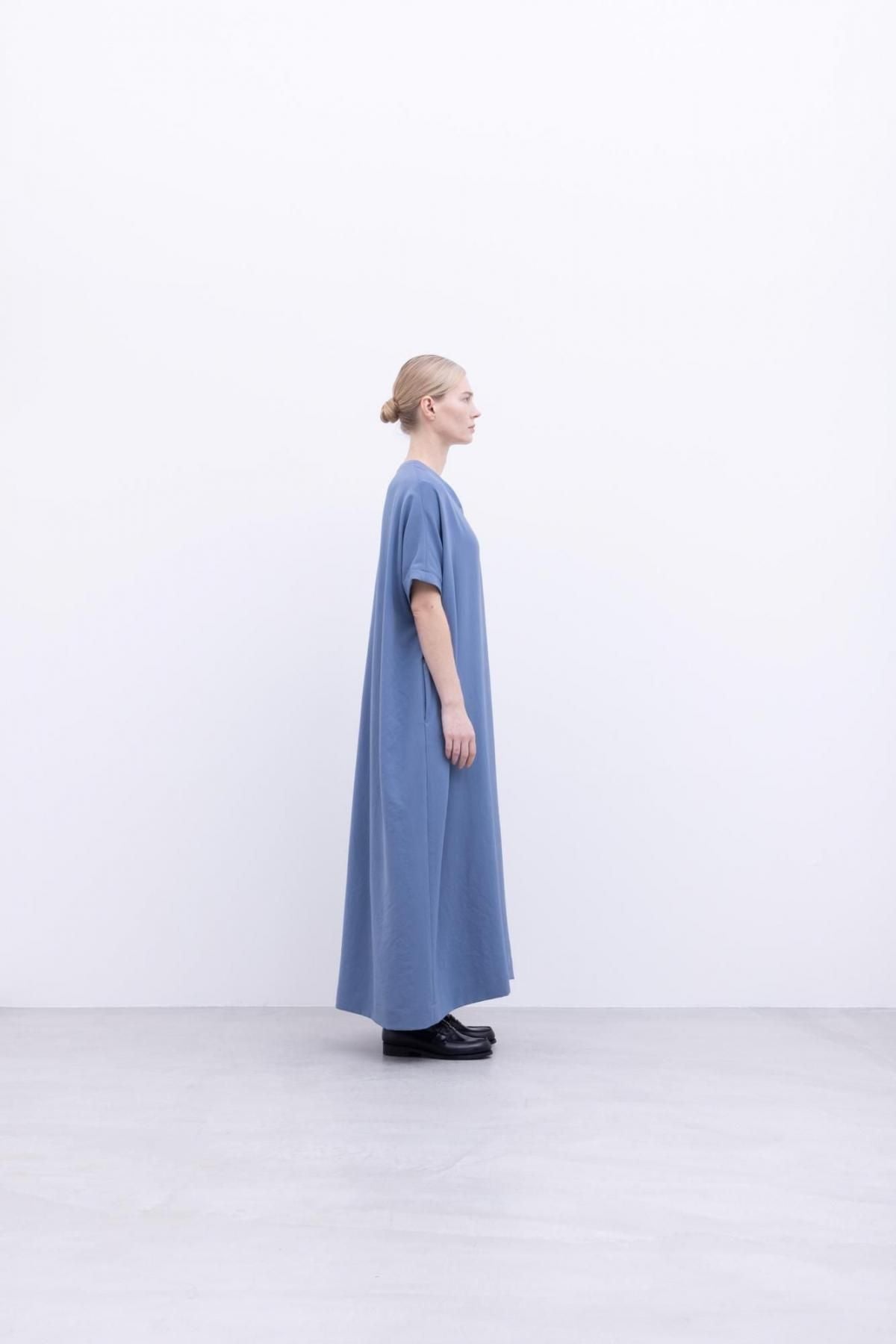 追撚ポリエステル・ツイル　フレンチスリーブワンピース / Light Blue［size 2_］