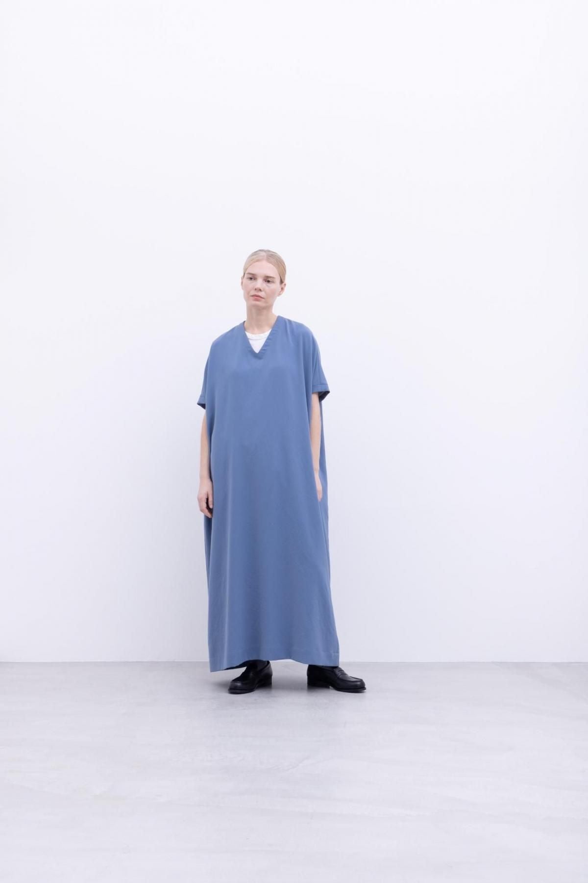 追撚ポリエステル・ツイル　フレンチスリーブワンピース / Light Blue［size 2_］