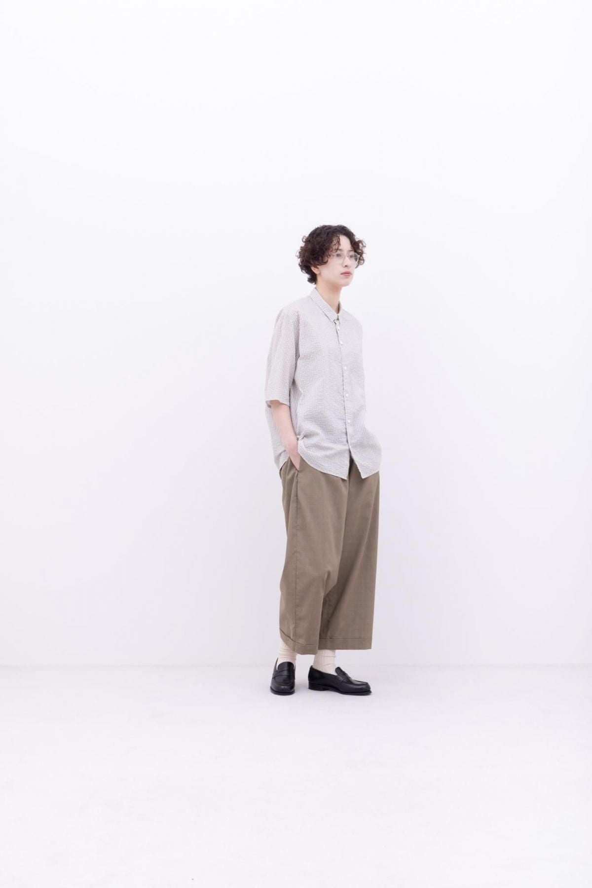 スターチコットン・ストライプローン　台襟付きシャツカラー / Blue × Off White［size XS］