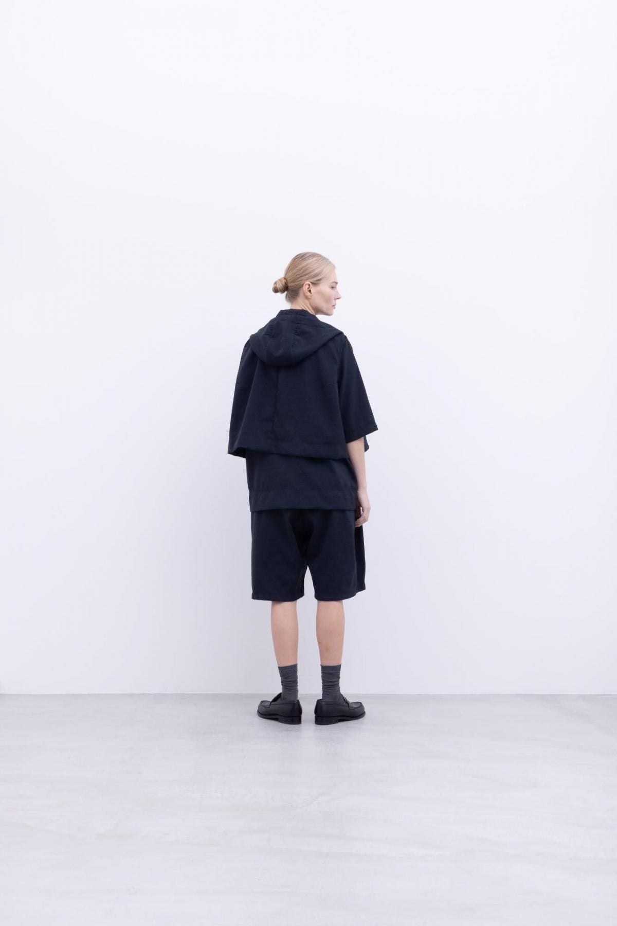 ナイロンストレッチ・ダイヤ　ショートフーディベスト / Black［size 3_］