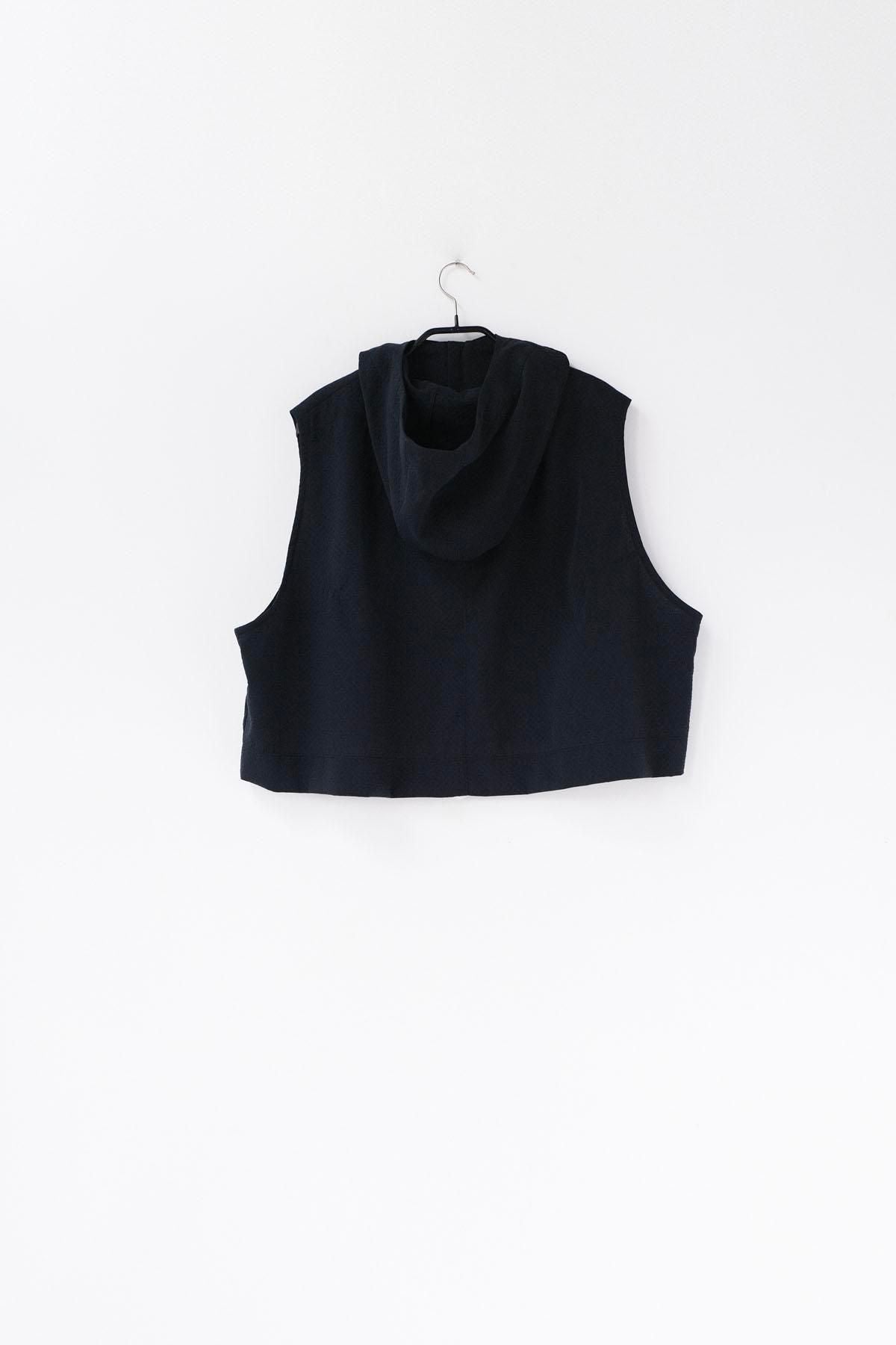 ナイロンストレッチ・ダイヤ　ショートフーディベスト / Black［size 3_］