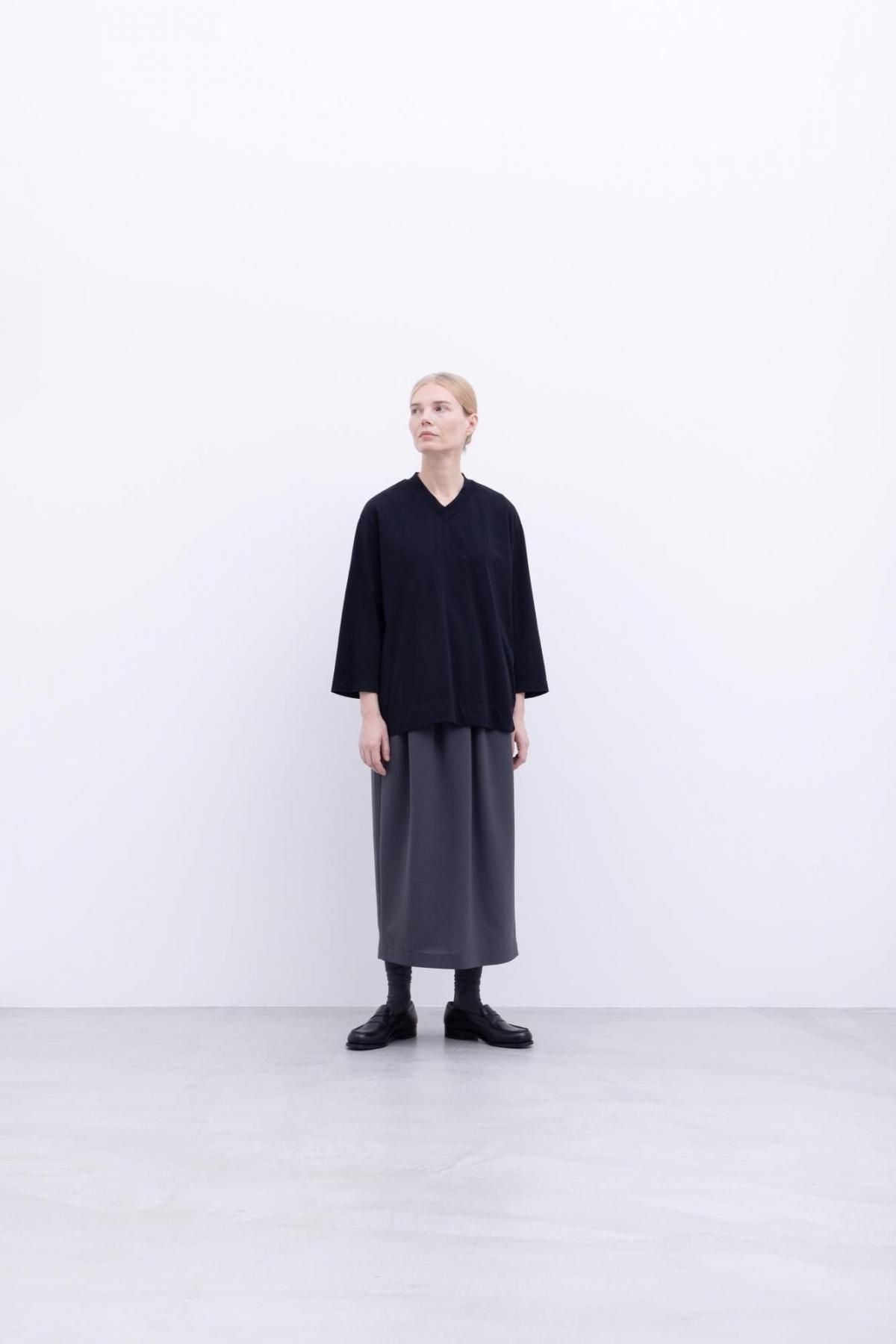 コットンポーラル天竺　クロスオーバーVネックT / Shadow Blue［size 3_］
