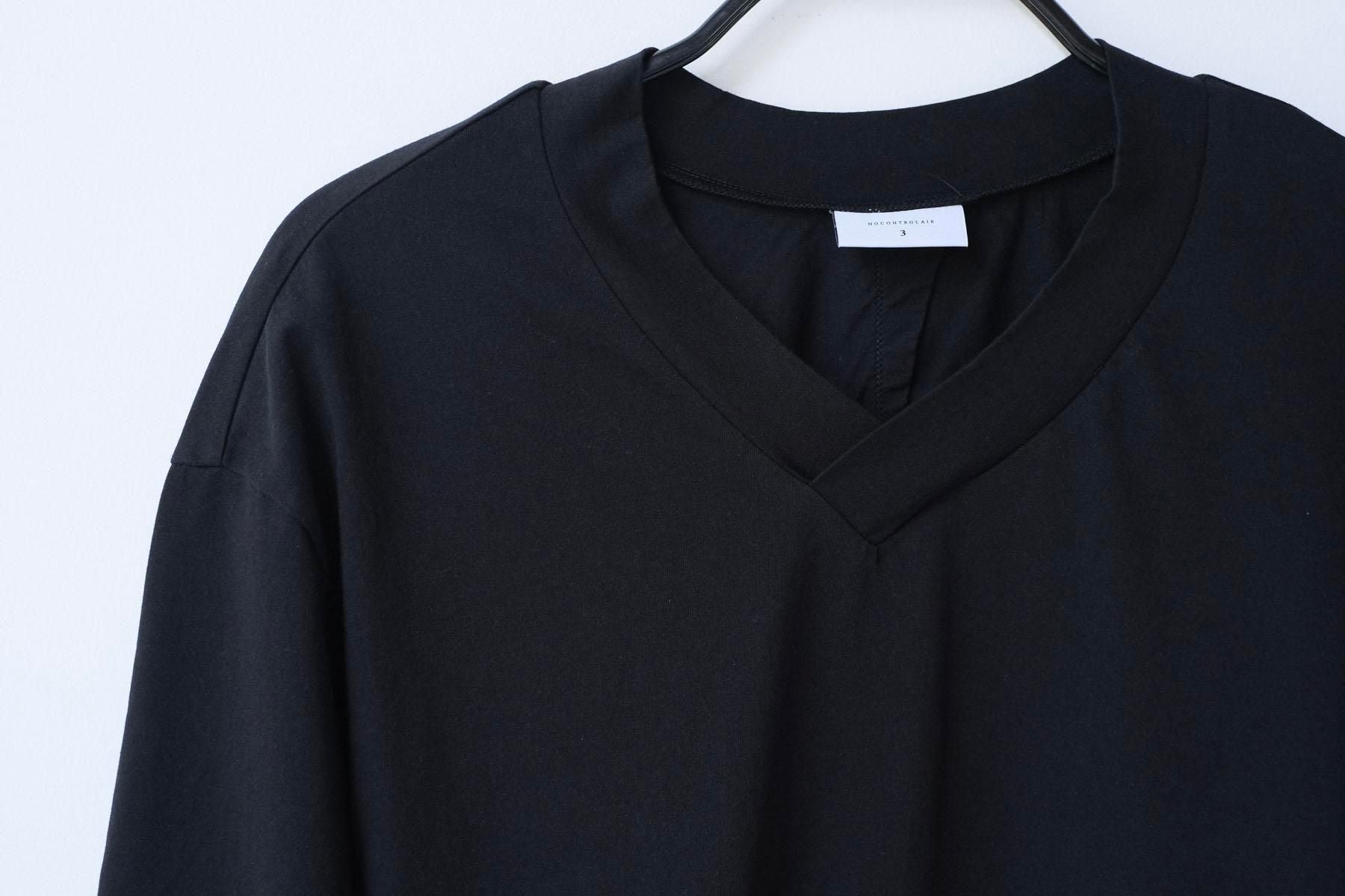 コットンポーラル天竺　クロスオーバーVネックT / Black［size 3_］