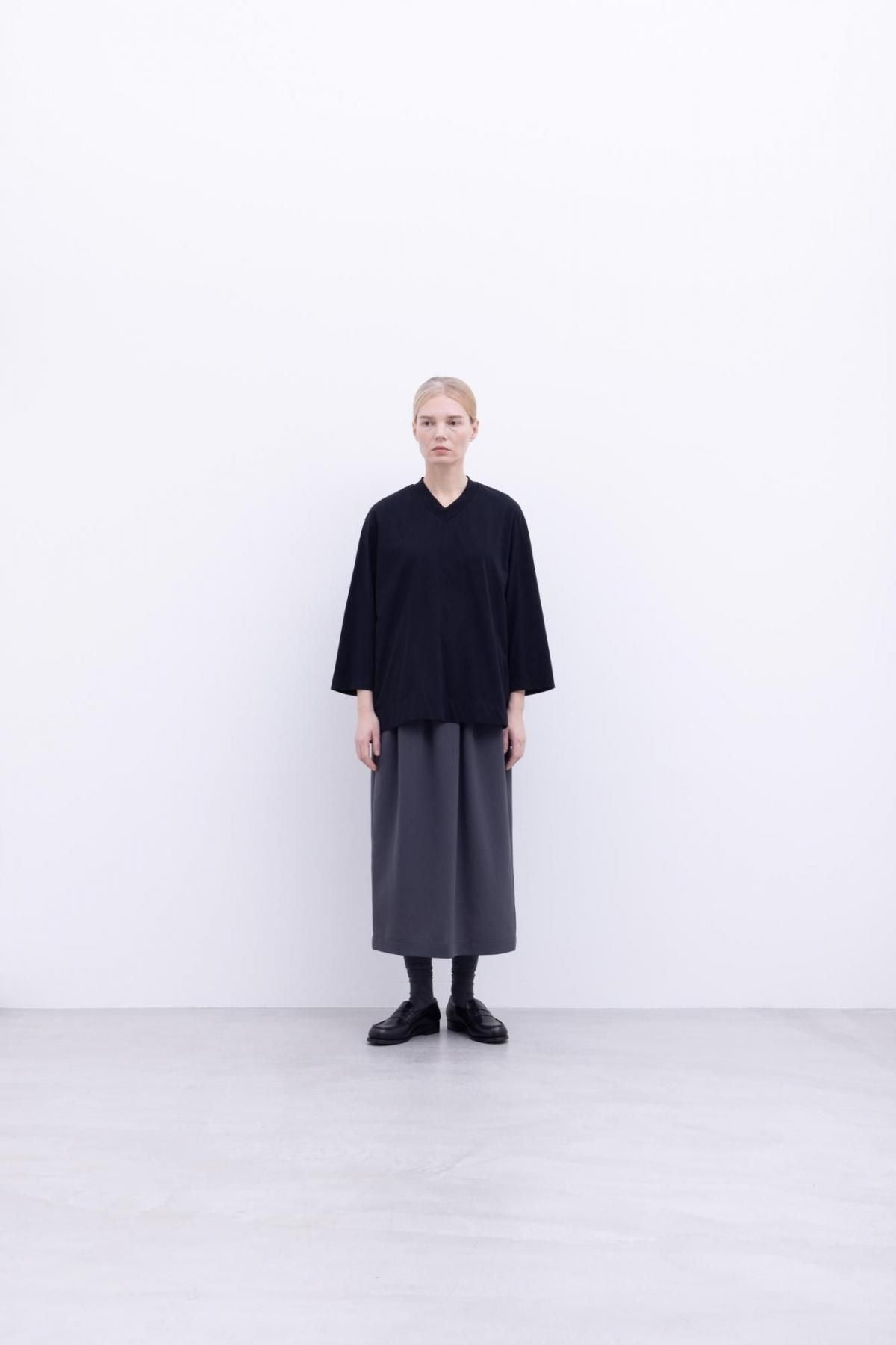 コットンポーラル天竺　クロスオーバーVネックT / Black［size 3_］