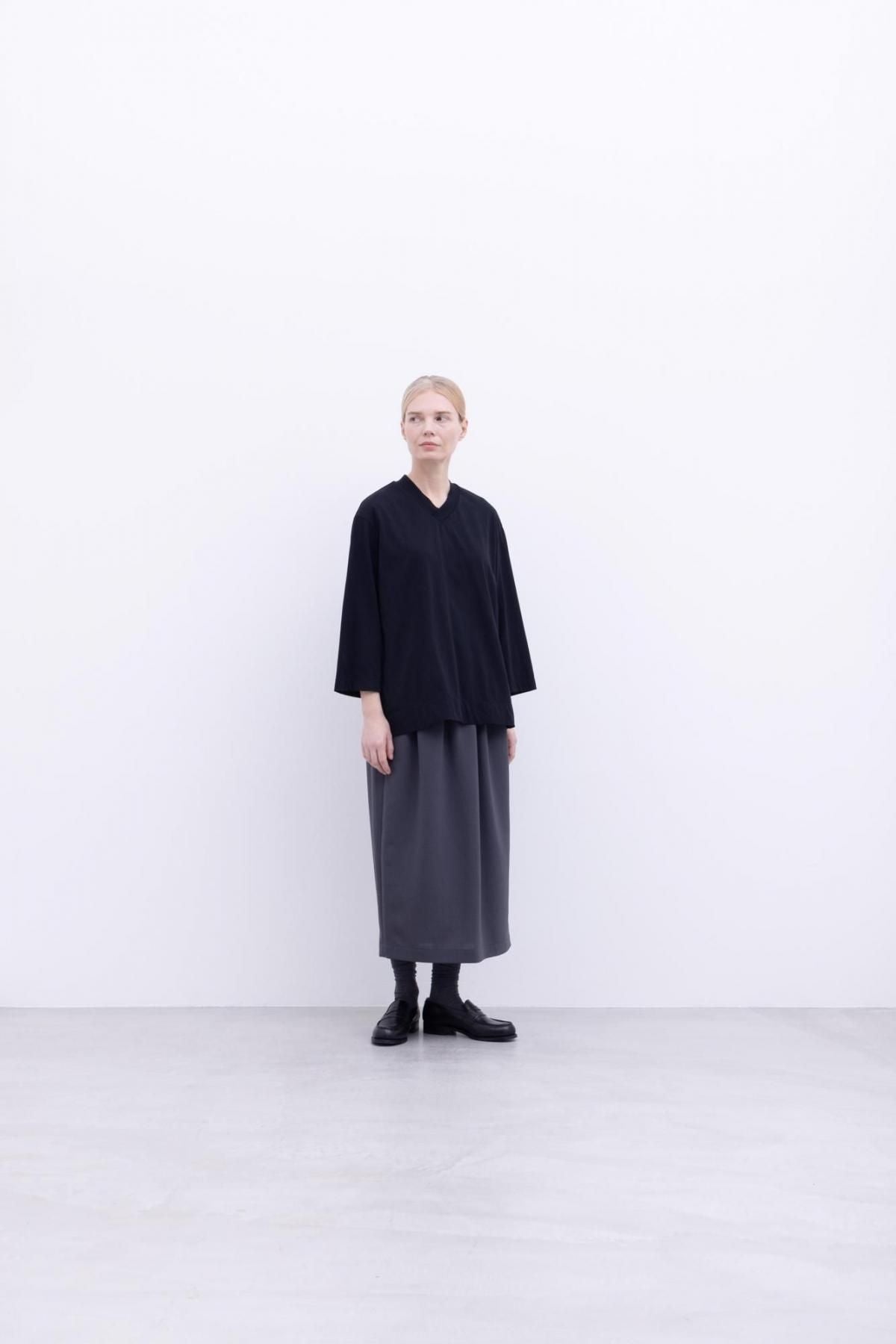 コットンポーラル天竺　クロスオーバーVネックT / Black［size 3_］