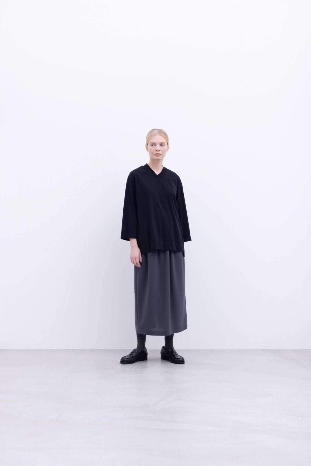 コットンポーラル天竺　クロスオーバーVネックT / Black［size 3_］