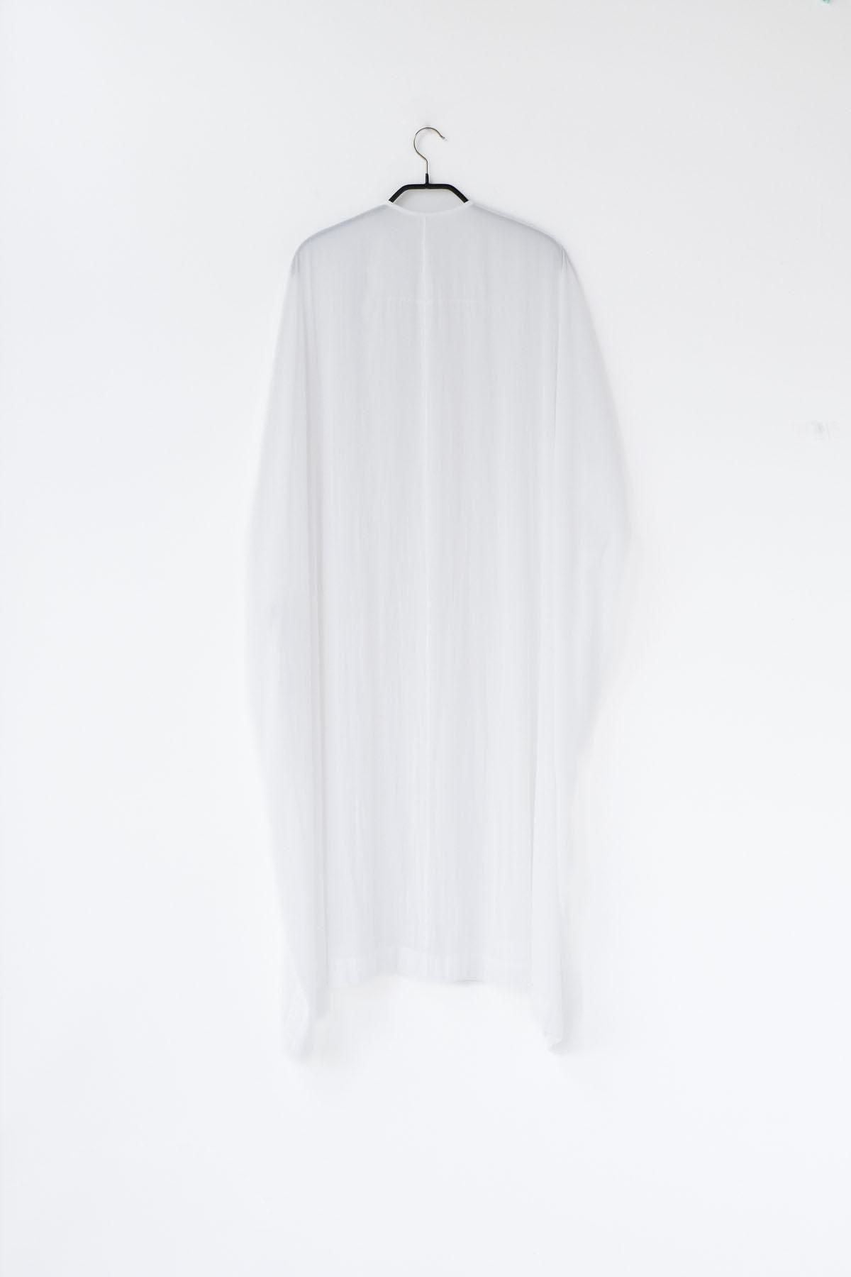 強撚割繊ポリエステルワッシャー　ノーカラーワンピース / Off White［size 2_］