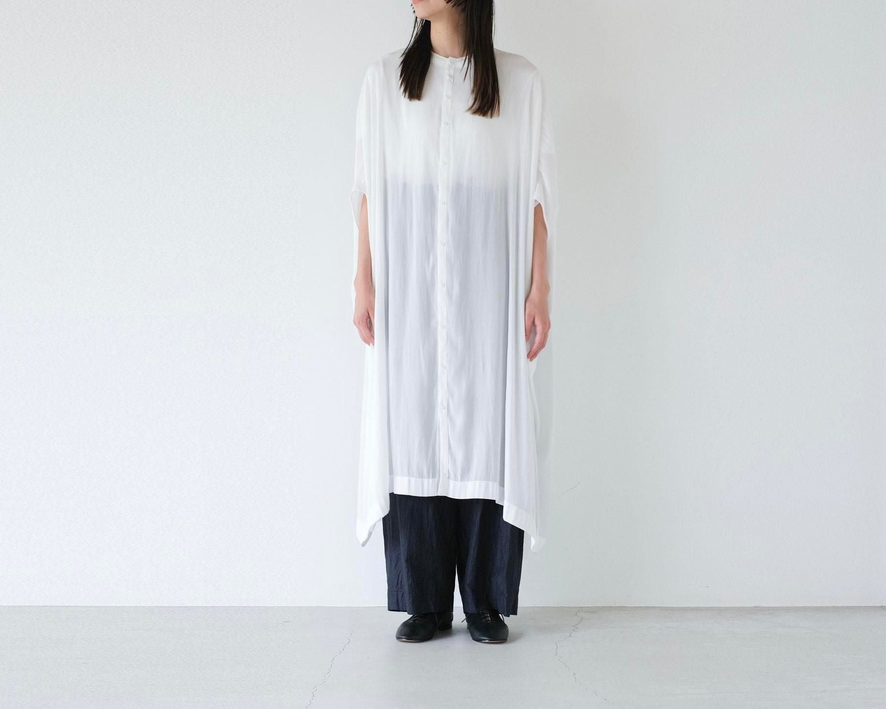 強撚割繊ポリエステルワッシャー　ノーカラーワンピース / Off White［size 2_］