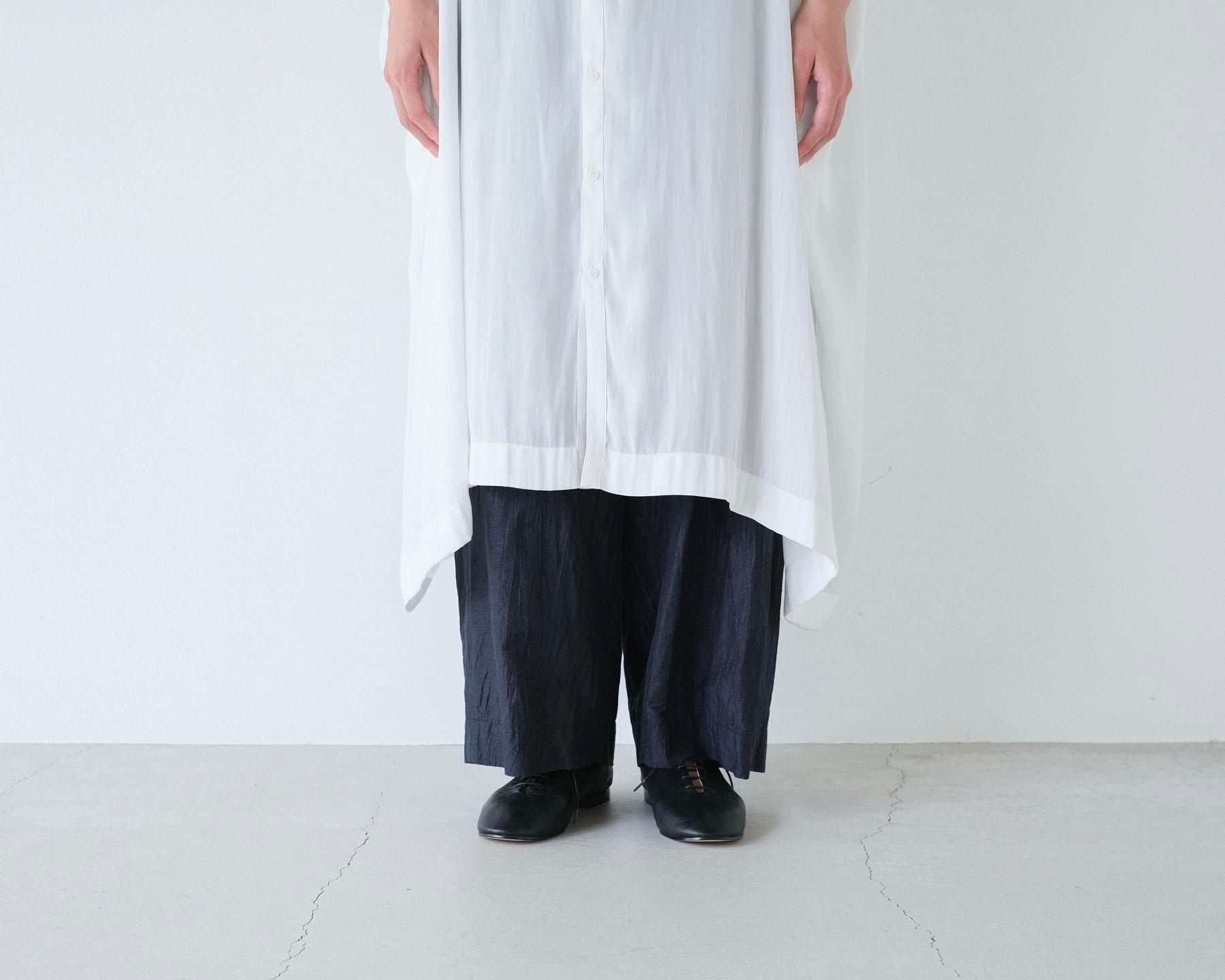 強撚割繊ポリエステルワッシャー　ノーカラーワンピース / Off White［size 2_］