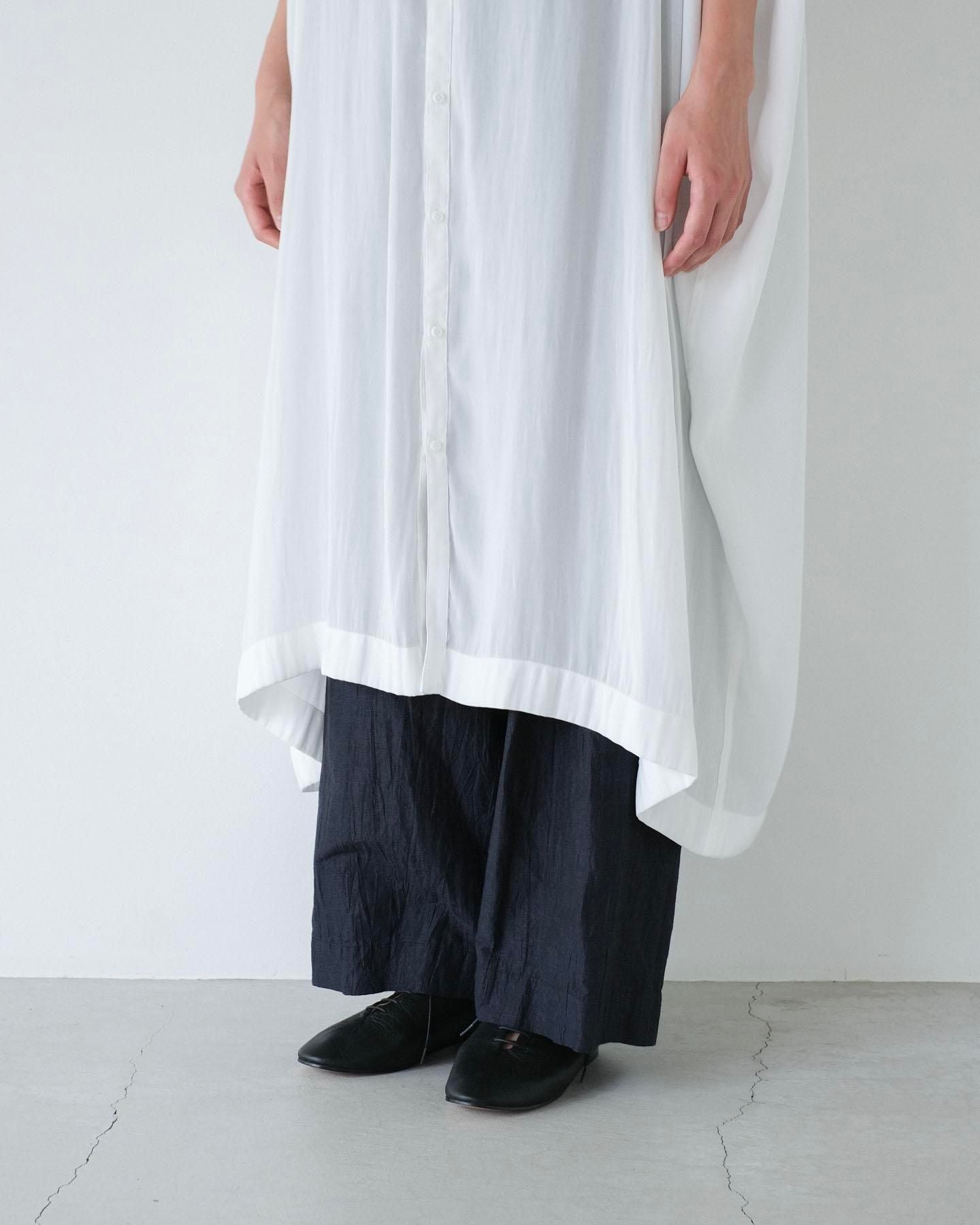 強撚割繊ポリエステルワッシャー　ノーカラーワンピース / Off White［size 2_］