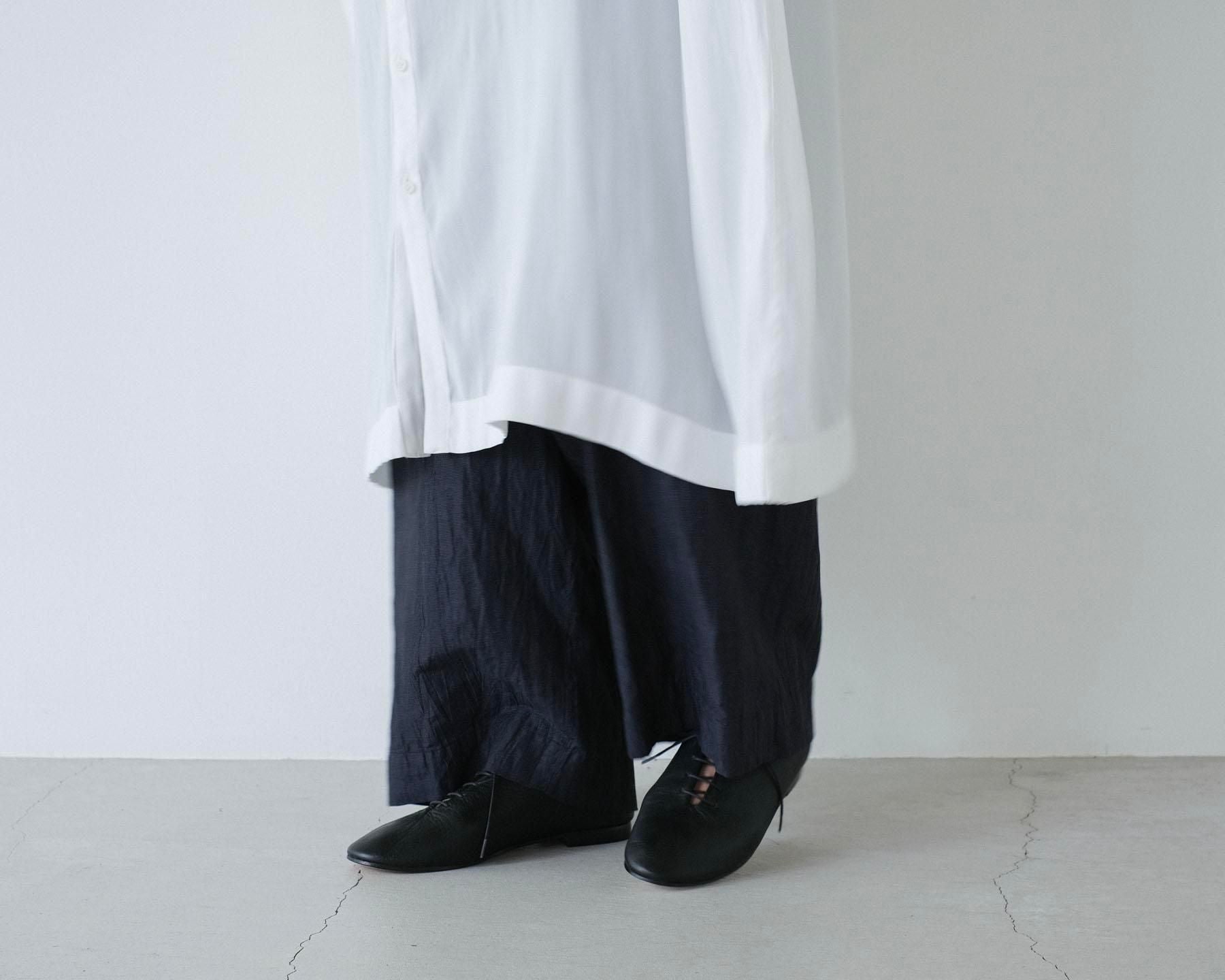 強撚割繊ポリエステルワッシャー　ノーカラーワンピース / Off White［size 2_］