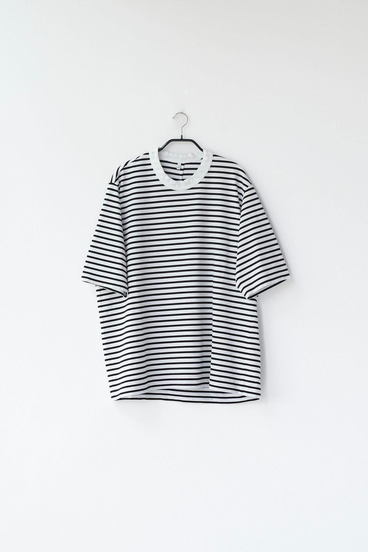 微強撚綿天竺　ボーダークルーネックT / WH base × BK bd［size XS］