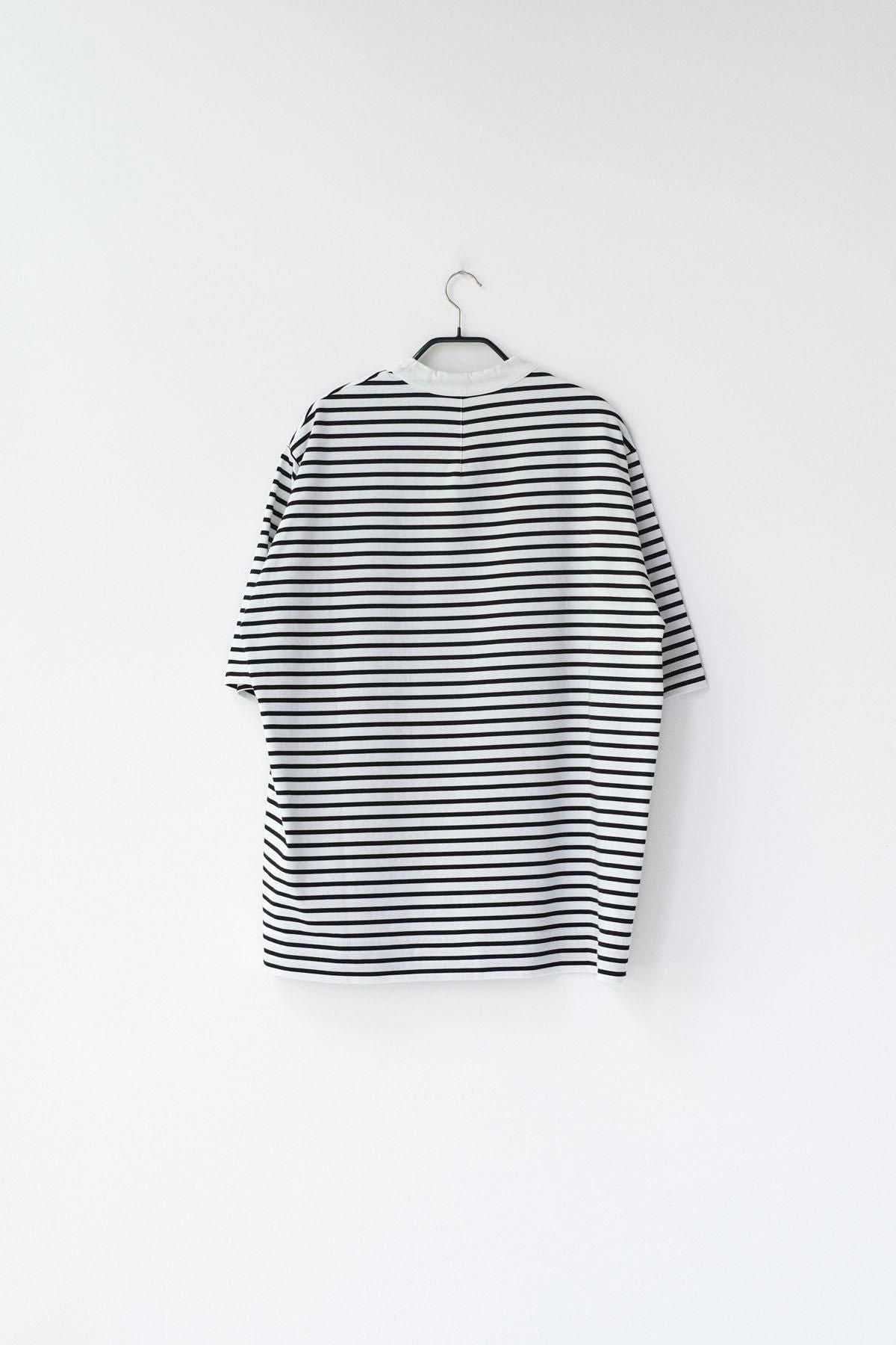 微強撚綿天竺　ボーダークルーネックT / WH base × BK bd［size XS］