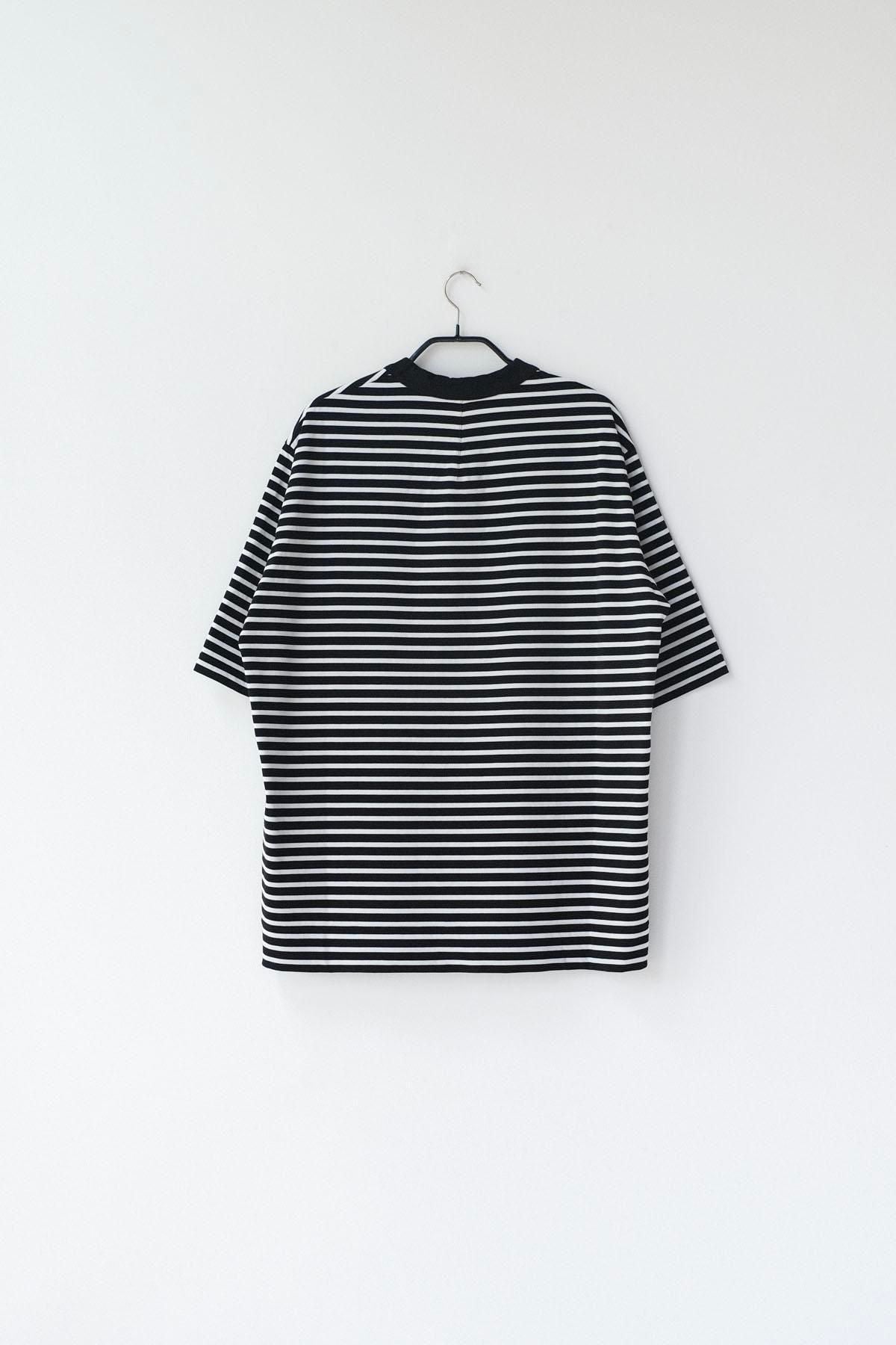 微強撚綿天竺　ボーダークルーネックT / BK base × WH bd［size S］