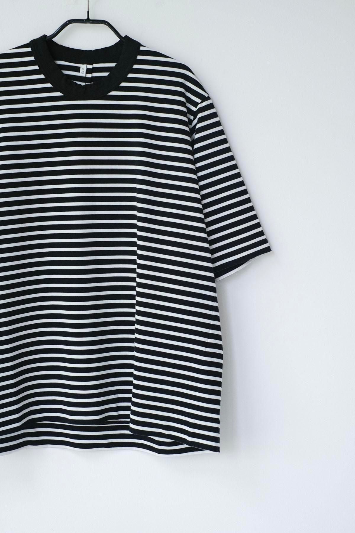 微強撚綿天竺　ボーダークルーネックT / BK base × WH bd［size S］