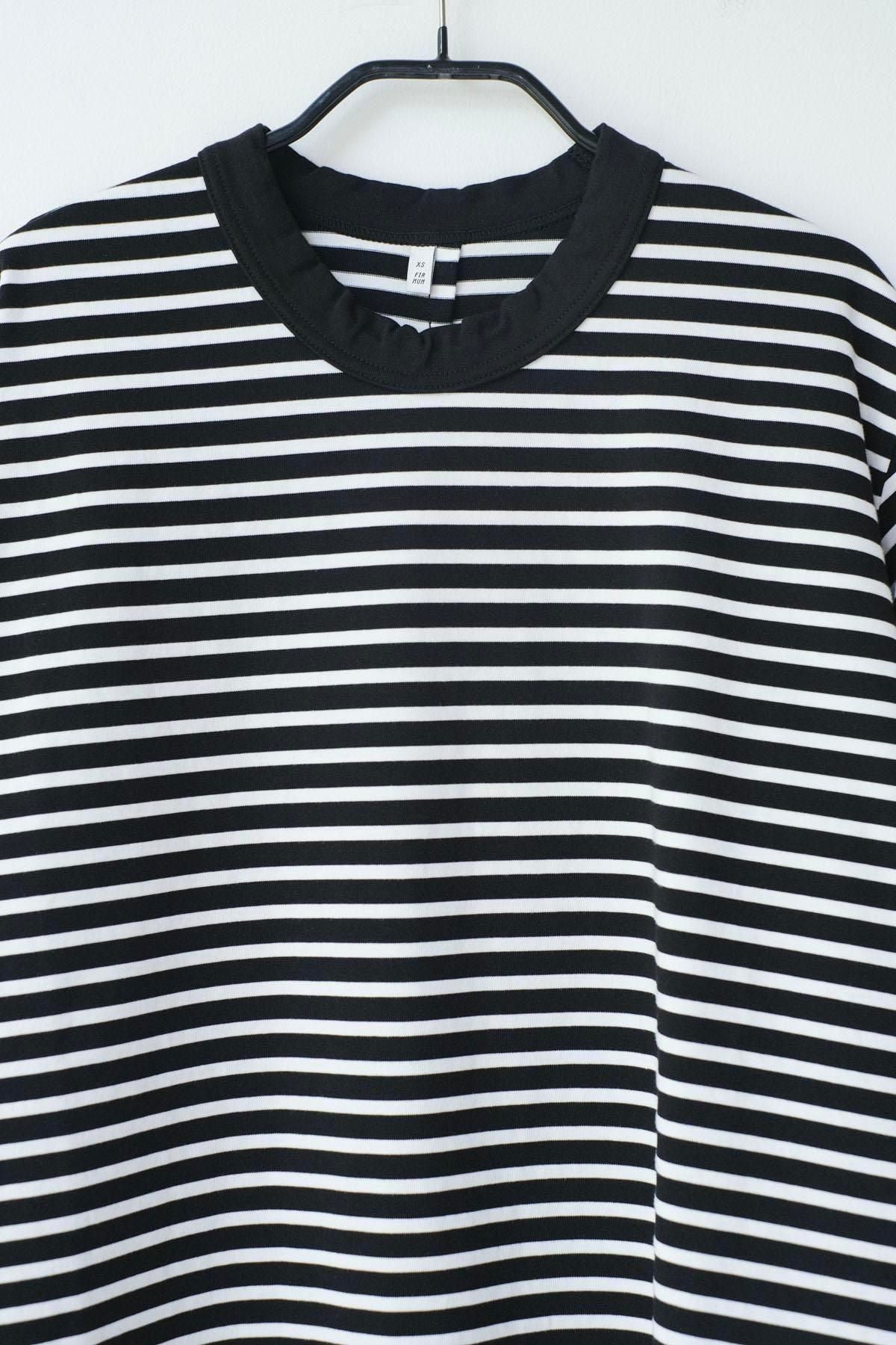 微強撚綿天竺　ボーダークルーネックT / BK base × WH bd［size XS］