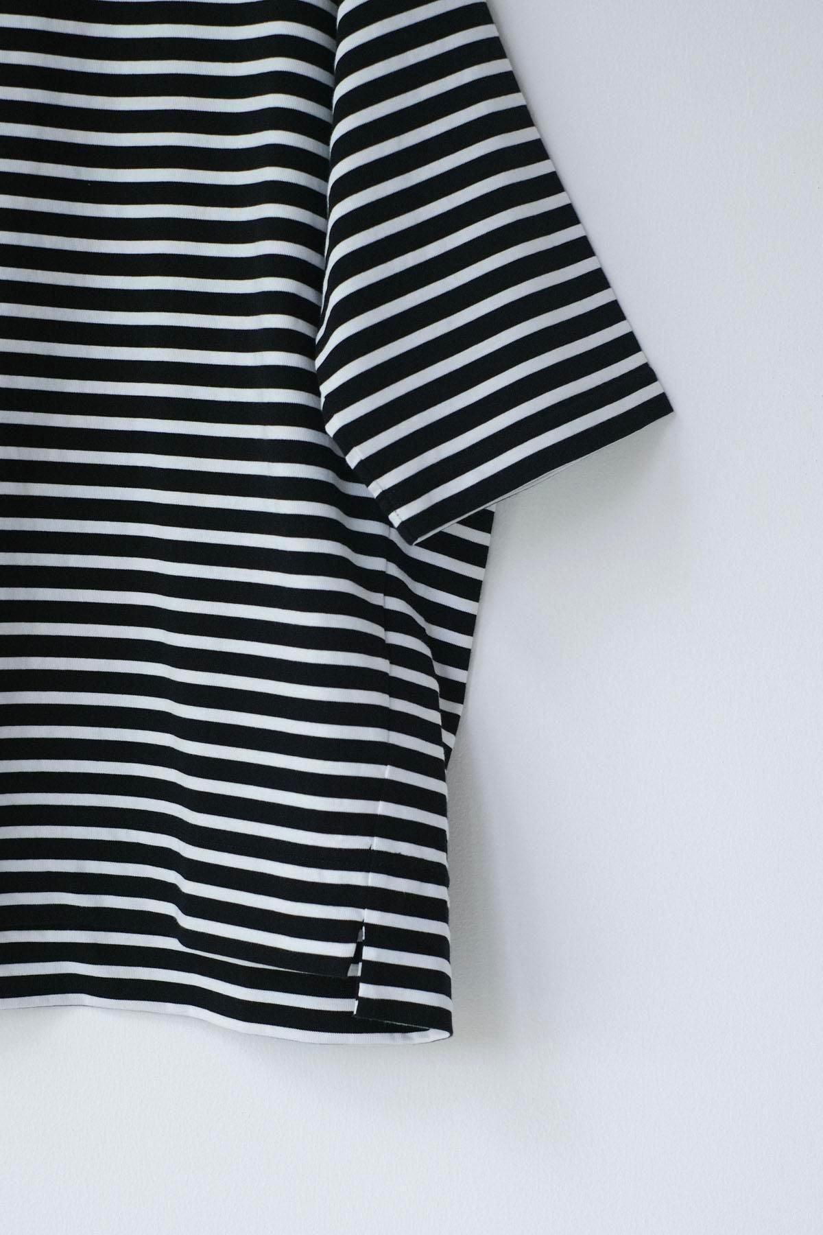 微強撚綿天竺　ボーダーオーバーサイズT / BK base × WH bd［size XS］