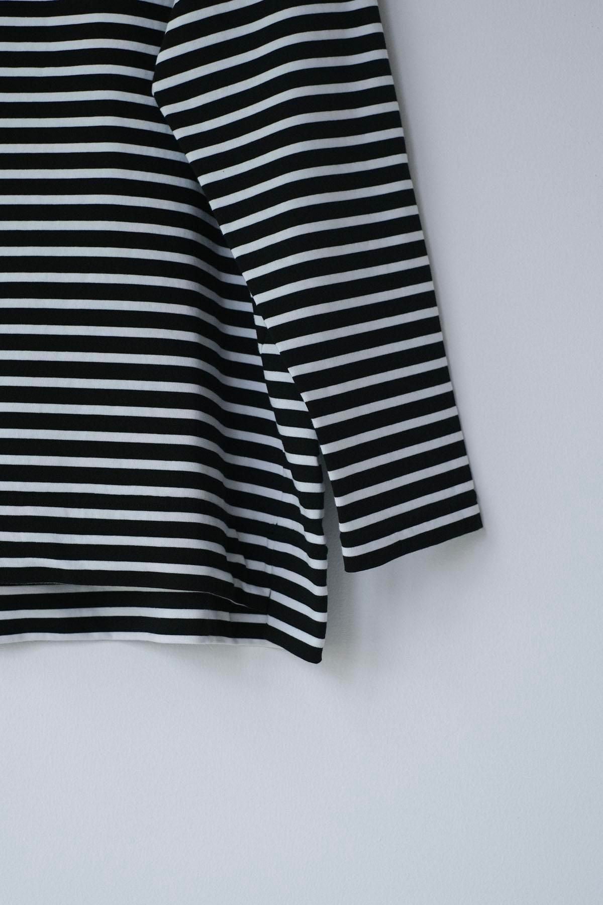 微強撚綿天竺　ボーダークルーネックロンT / BK base × WH bd［size XS］
