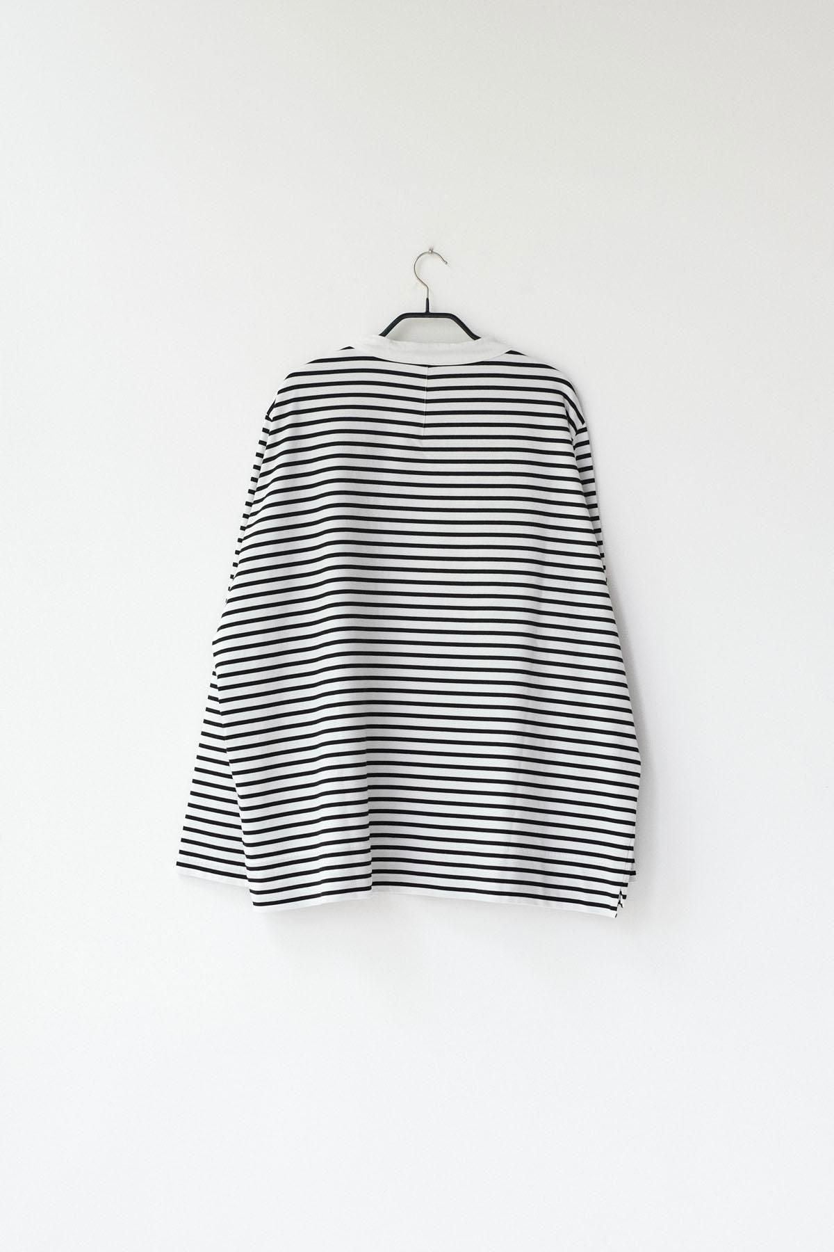 微強撚綿天竺　ボーダークルーネックロンT / WH base × BK bd［size S］