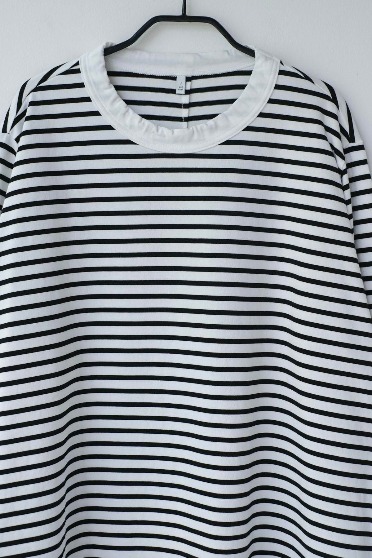 微強撚綿天竺　ボーダークルーネックロンT / WH base × BK bd［size S］