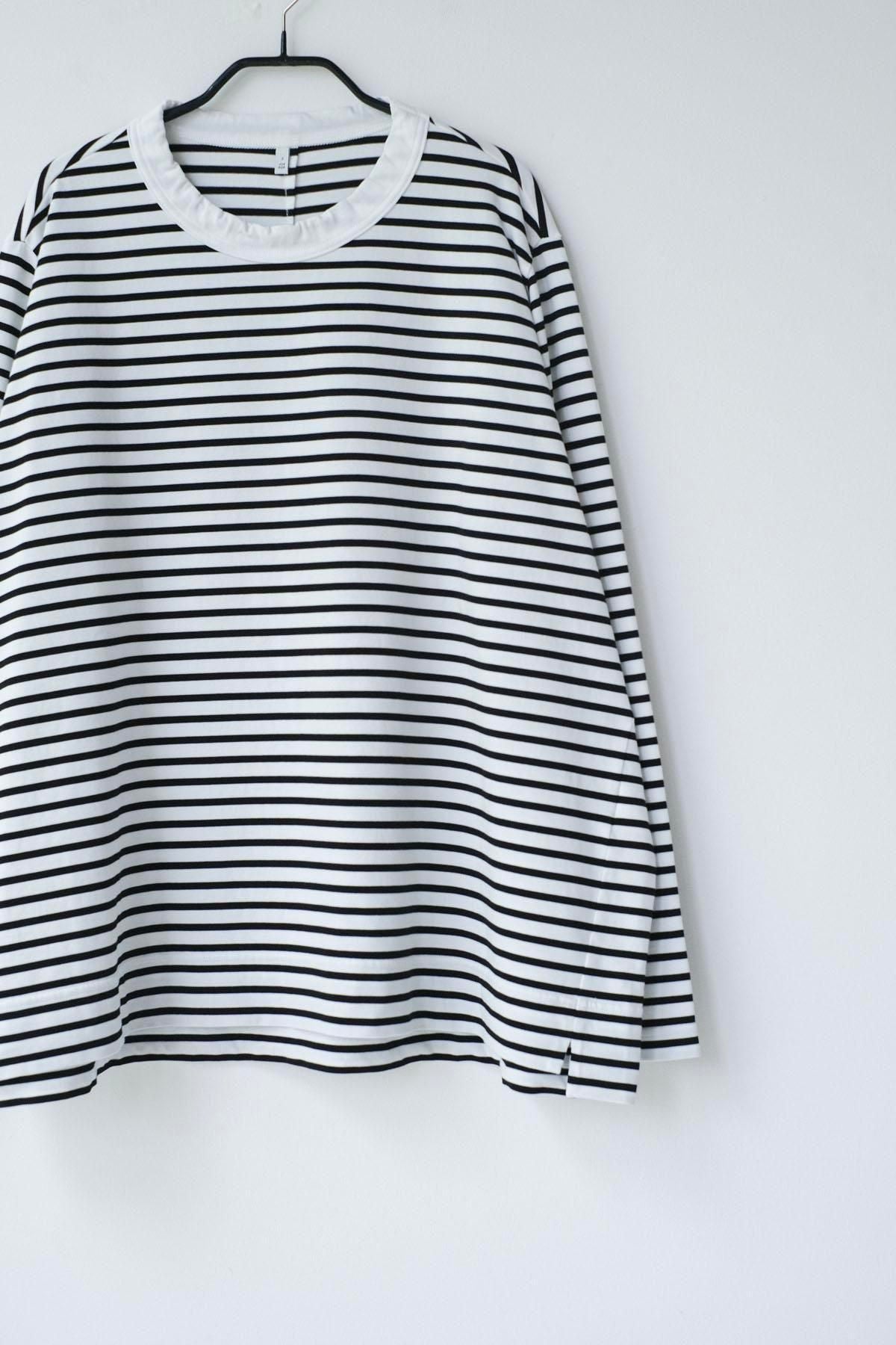 微強撚綿天竺　ボーダークルーネックロンT / WH base × BK bd［size S］