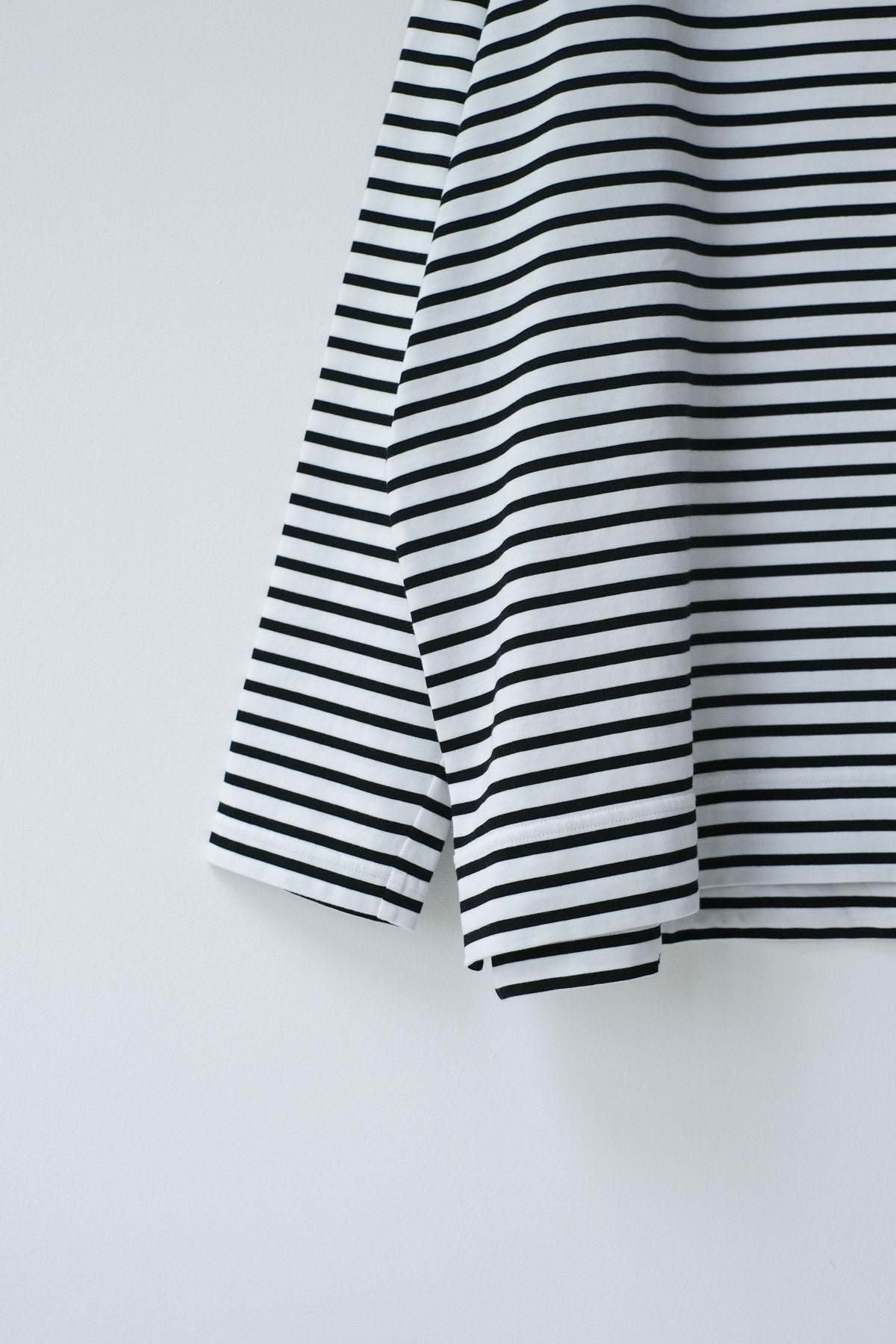微強撚綿天竺　ボーダークルーネックロンT / WH base × BK bd［size S］