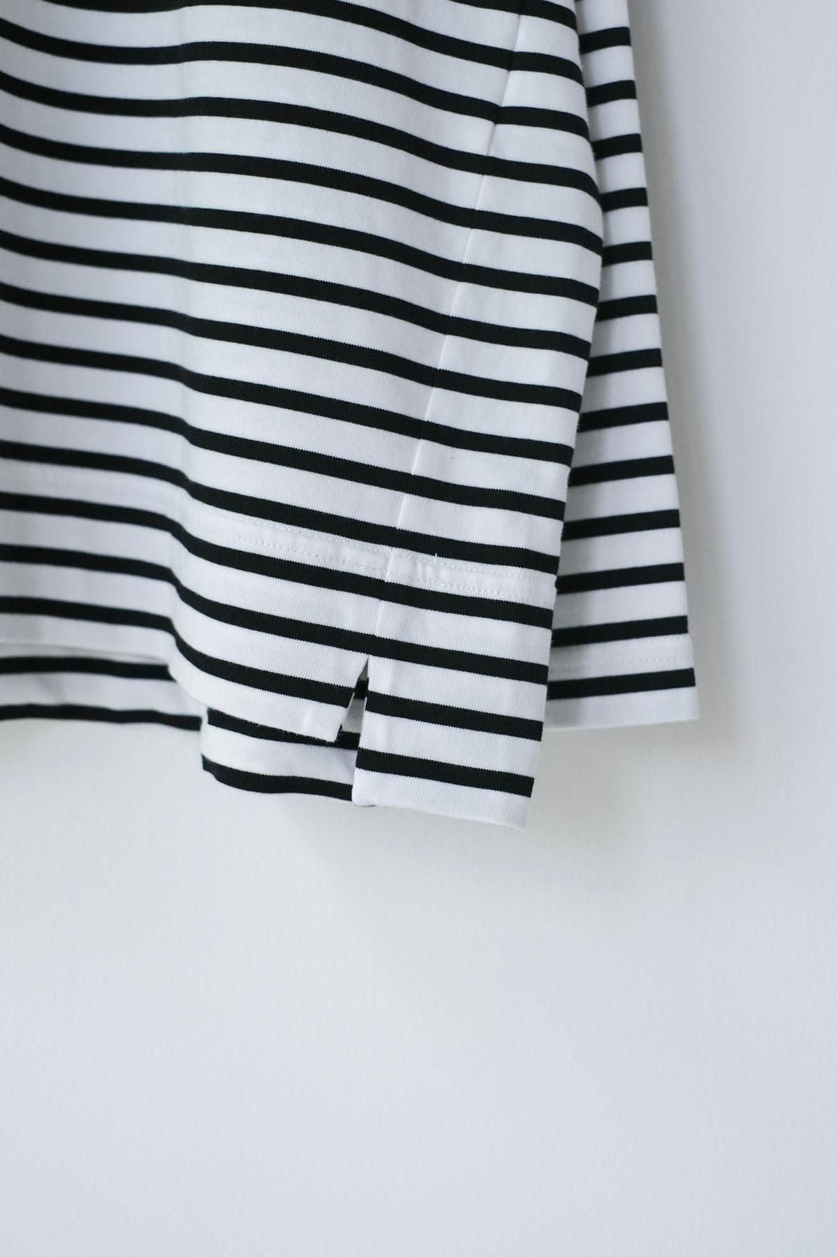 微強撚綿天竺　ボーダークルーネックロンT / WH base × BK bd［size S］