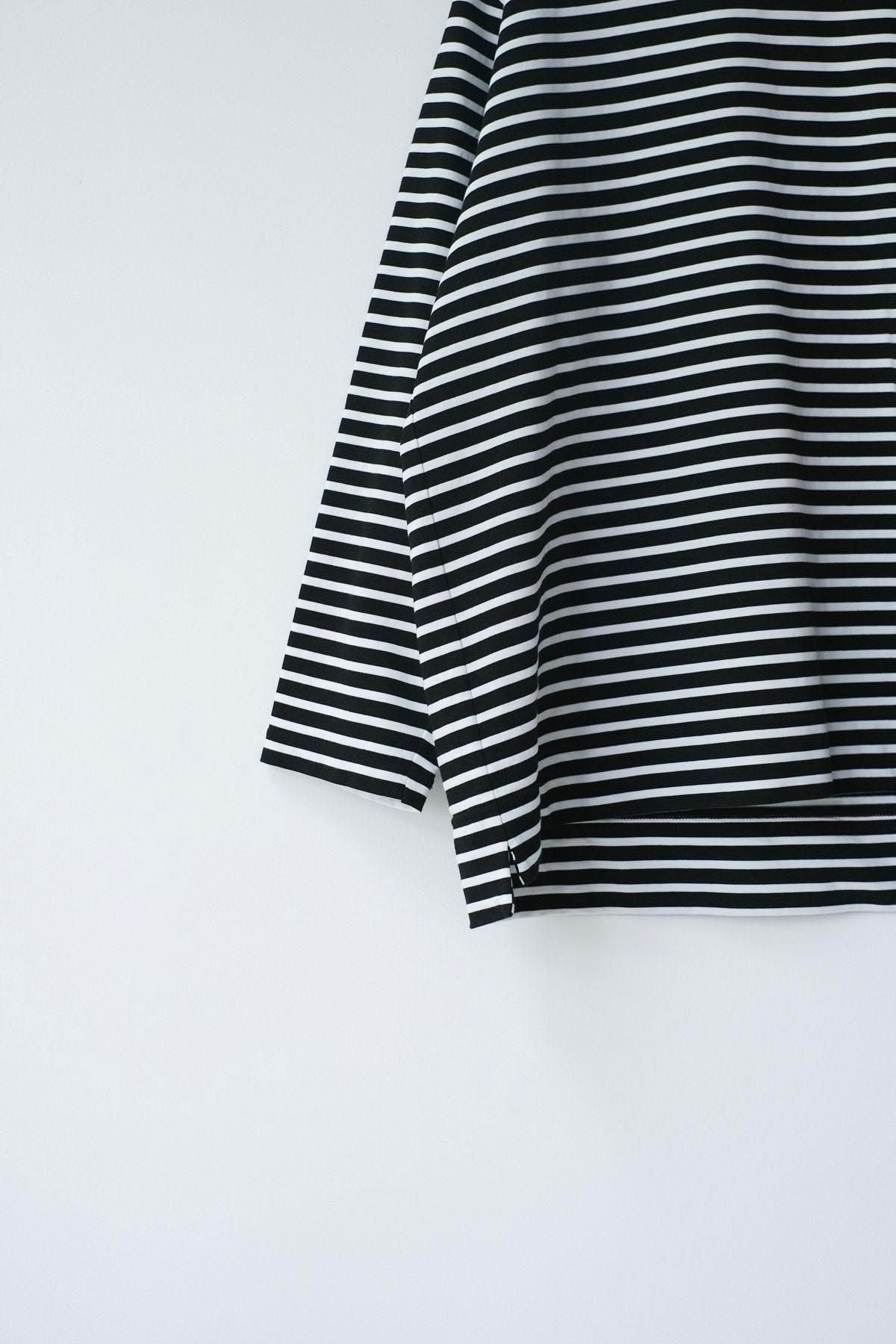微強撚綿天竺　タートルネックロンT / BK base × WH bd［size M］