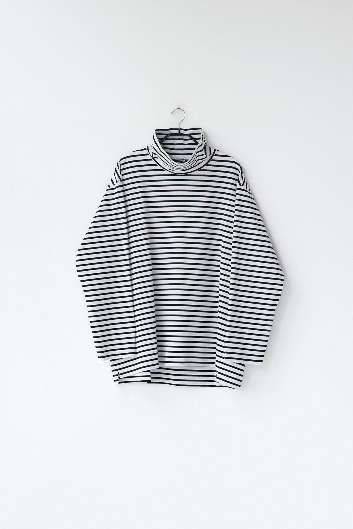 微強撚綿天竺　タートルネックロンT / WH base × BK bd［size M］