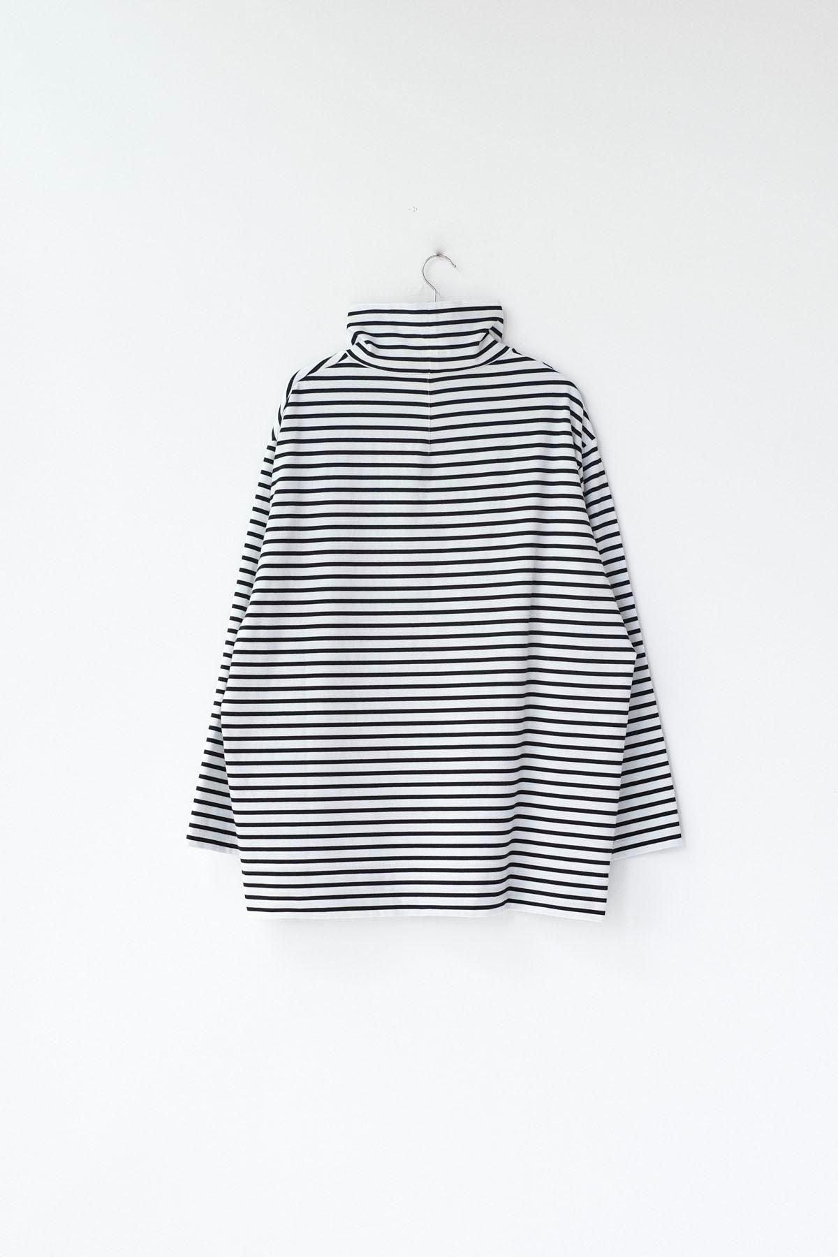 微強撚綿天竺　タートルネックロンT / WH base × BK bd［size M］