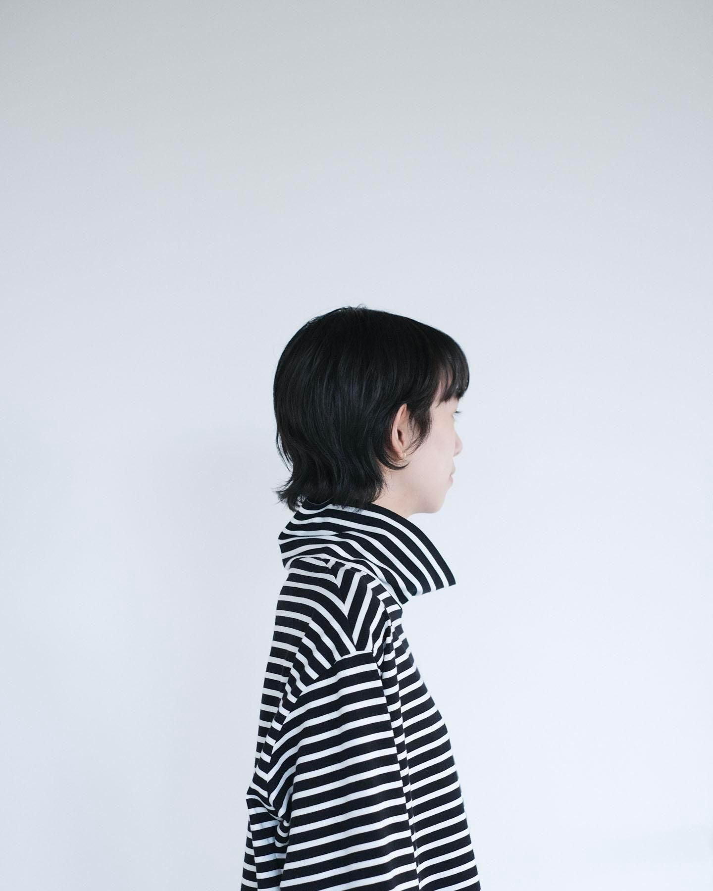 微強撚綿天竺　タートルネックロンT / WH base × BK bd［size M］