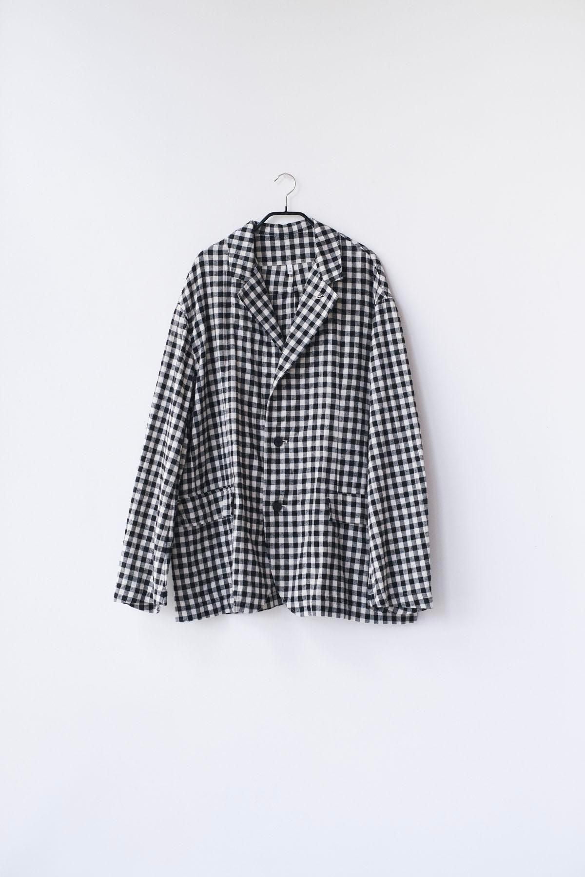 コットン＆リネン・チェック シーチング　テーラードジャケット［size S］