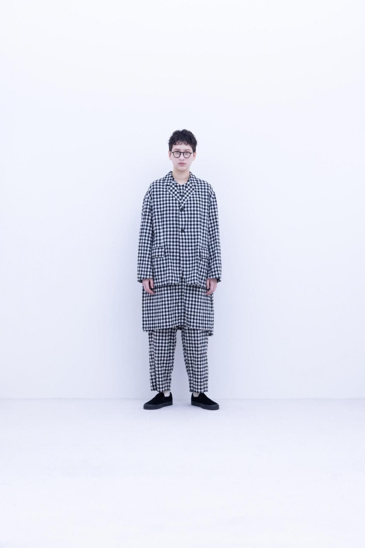 コットン＆リネン・チェック シーチング　テーラードジャケット［size S］
