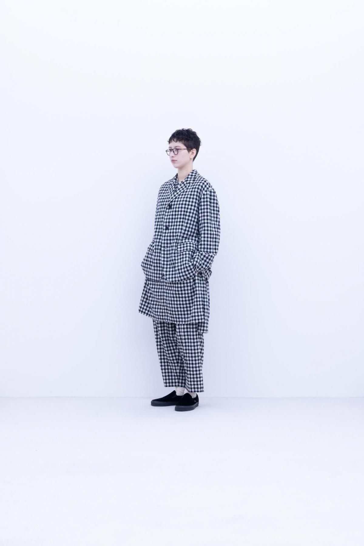 コットン＆リネン・チェック シーチング　テーラードジャケット［size S］