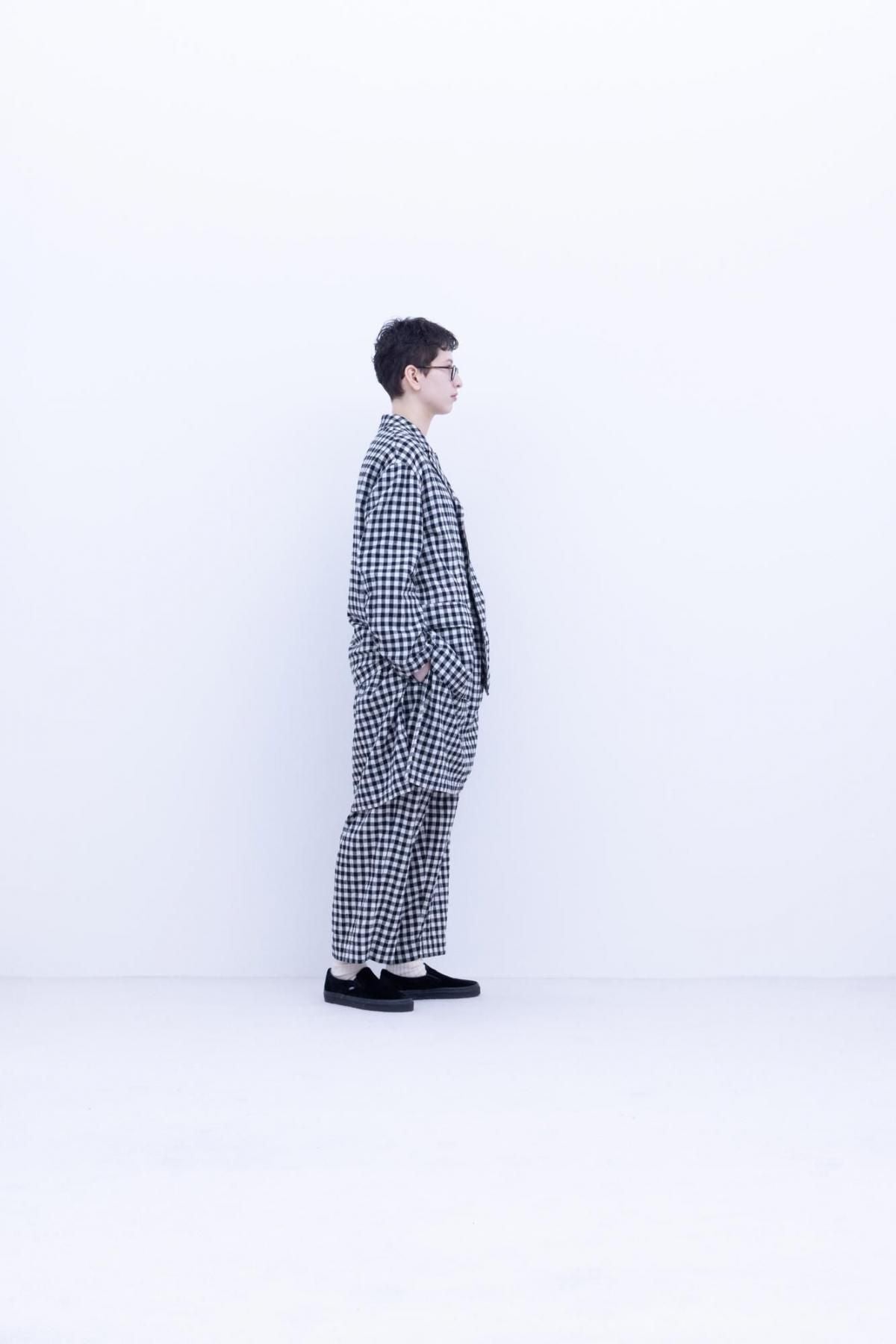 コットン＆リネン・チェック シーチング　テーラードジャケット［size S］