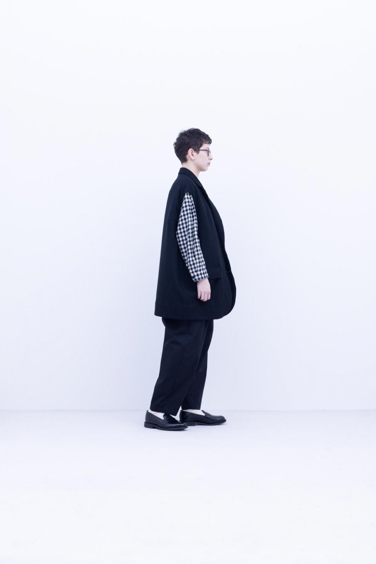 ウールシーチング ・ ガーメントウォッシュ　テーラードベスト / Dark Grey top［size XS］