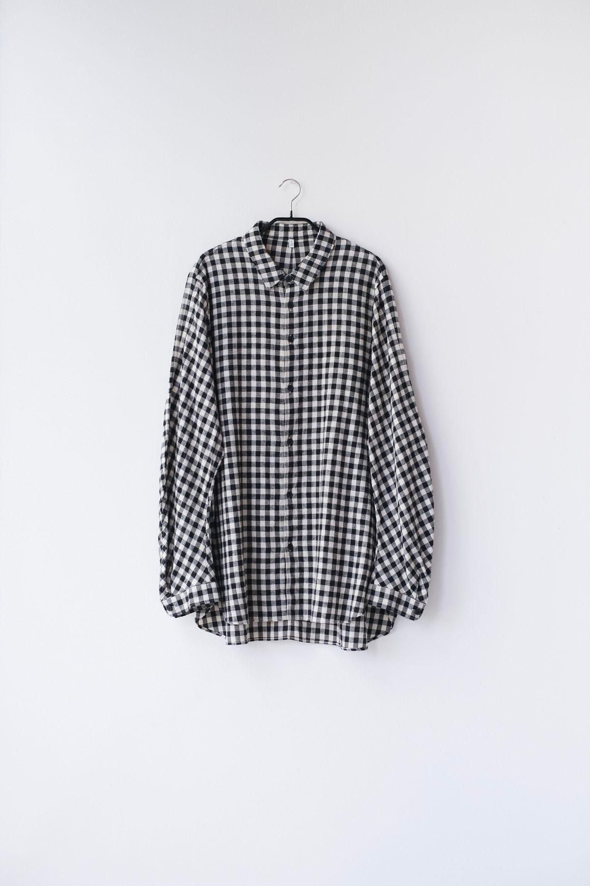 コットン＆リネン・チェック シーチング　カーブスリーブシャツ［size S］